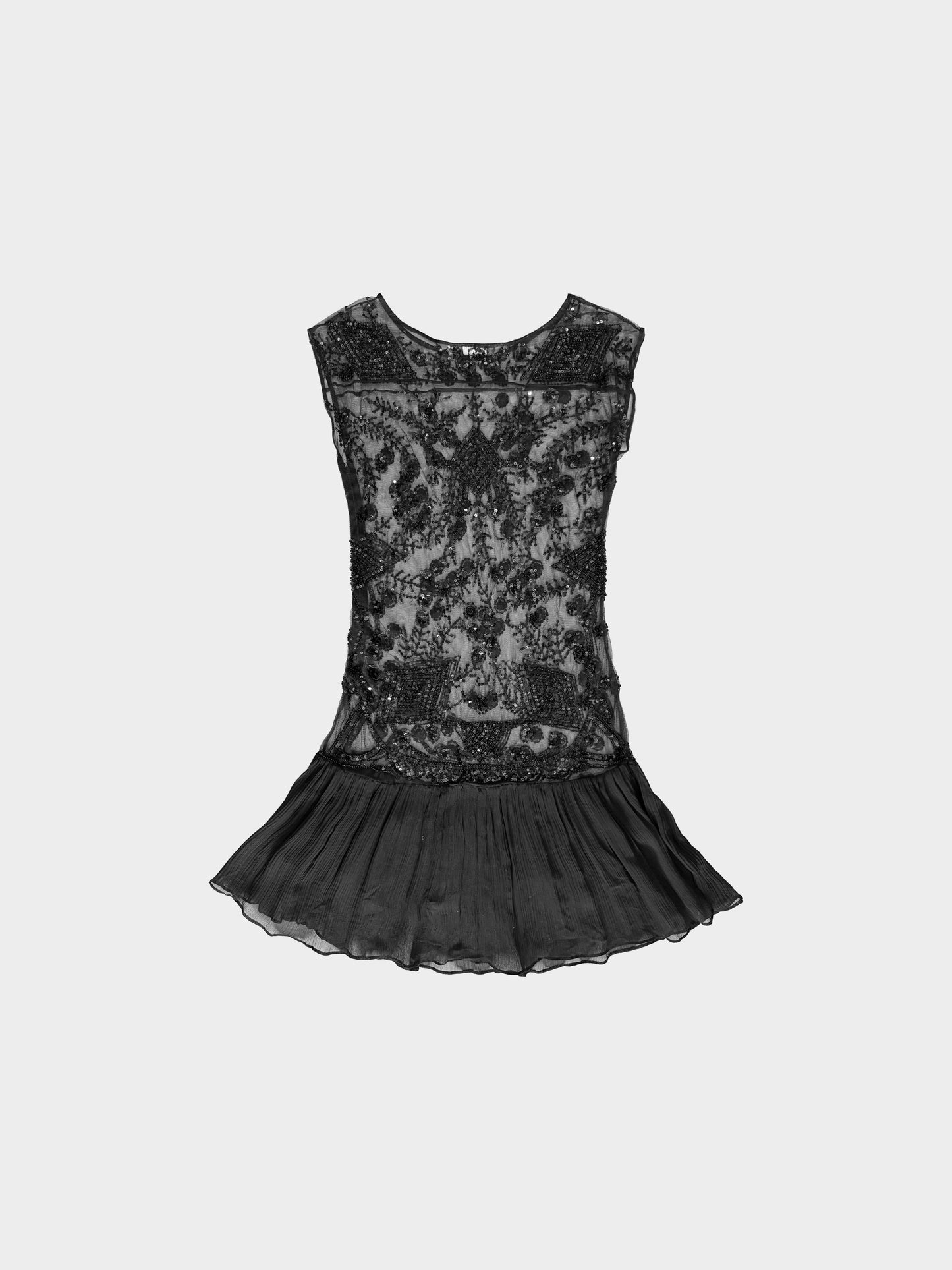 John Galliano 2000s Black Floral Beaded and Sequined Mini Dress