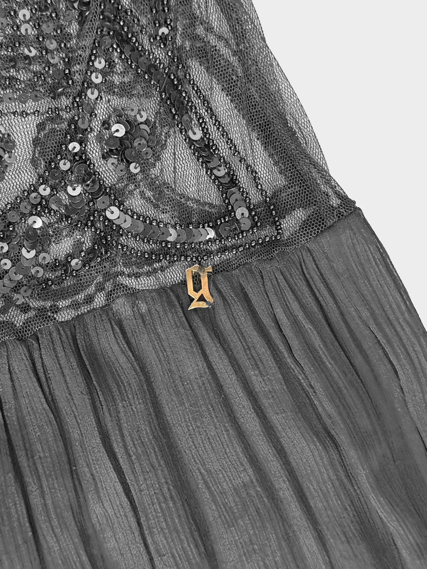 John Galliano 2000s Black Floral Beaded and Sequined Mini Dress