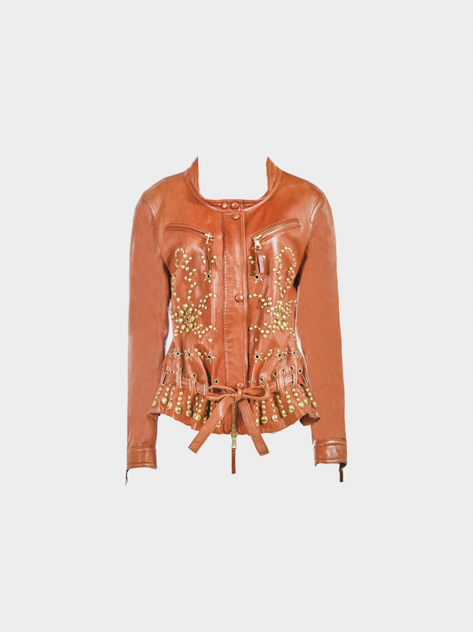 Gianfranco Ferré SS 2006 Brown Sequined Leather Jacket