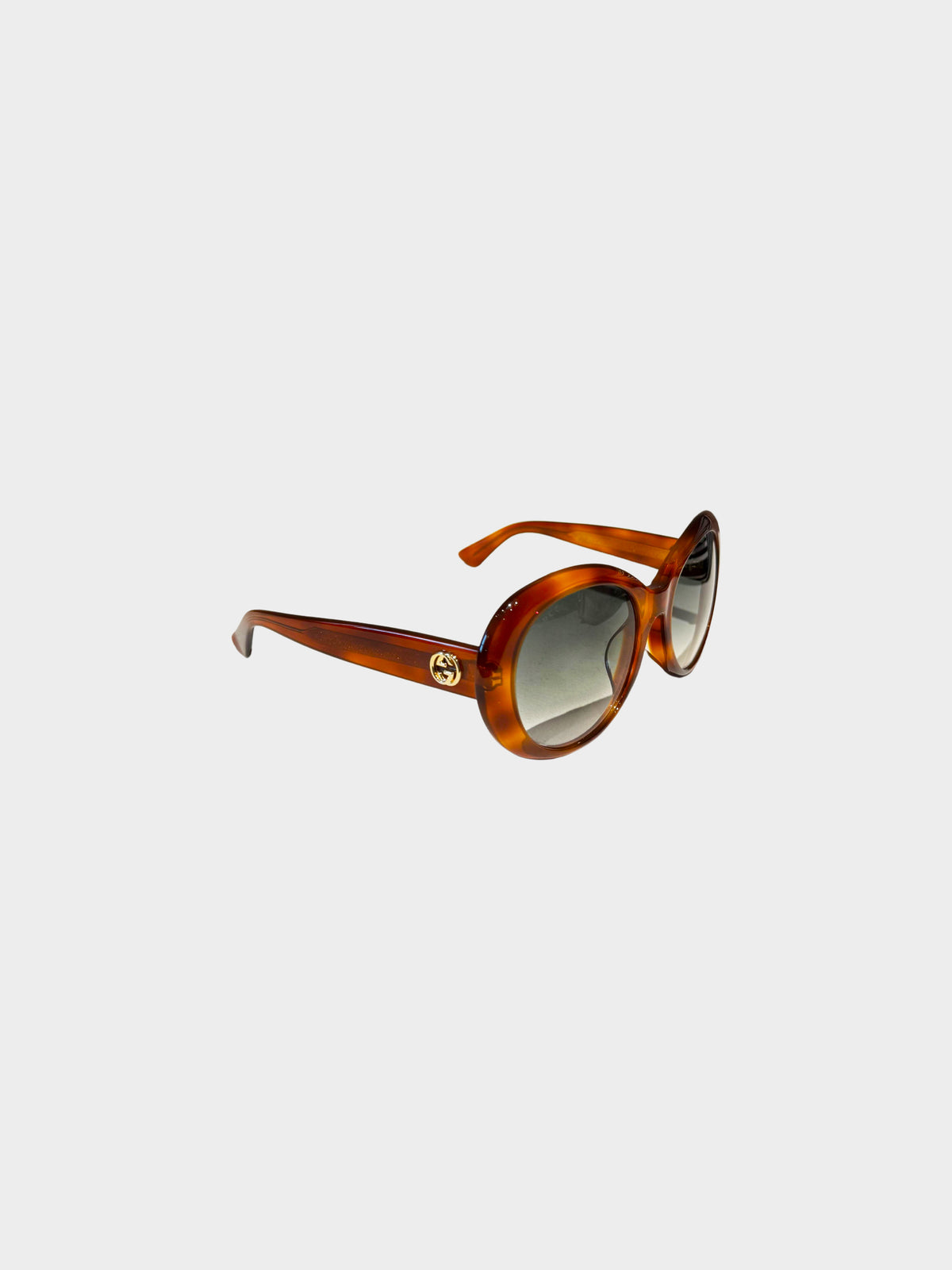 Gucci 2010s Brown Tortoise Havana Round Sunglasses