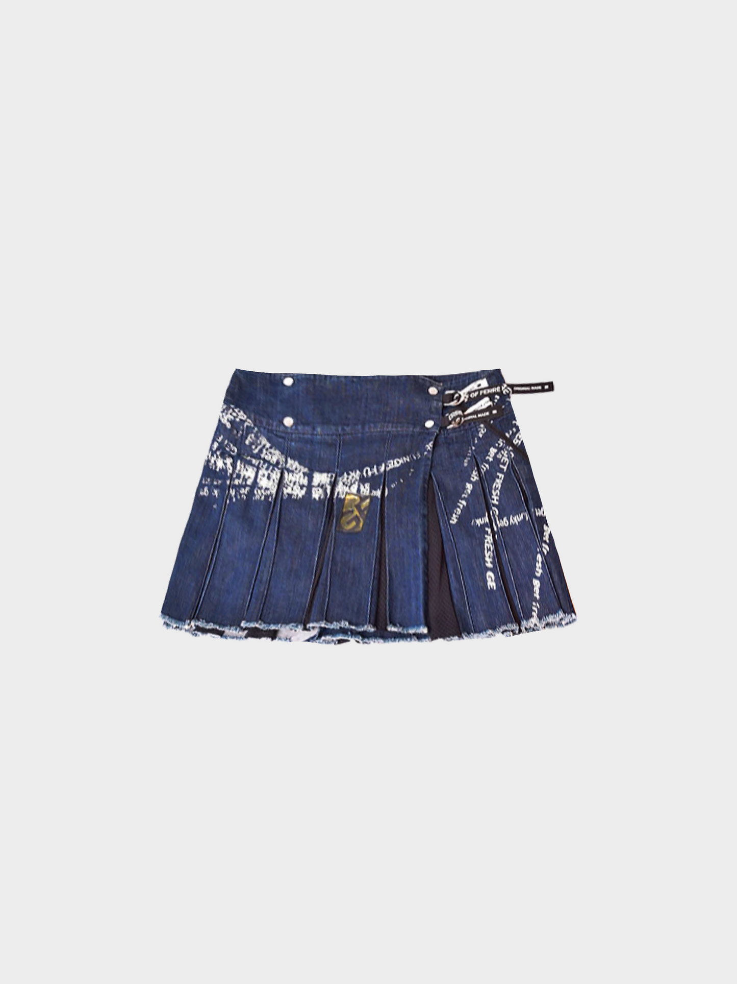Gianfranco Ferre 2000s Blue Printed Denim Pleated Mini Skirt