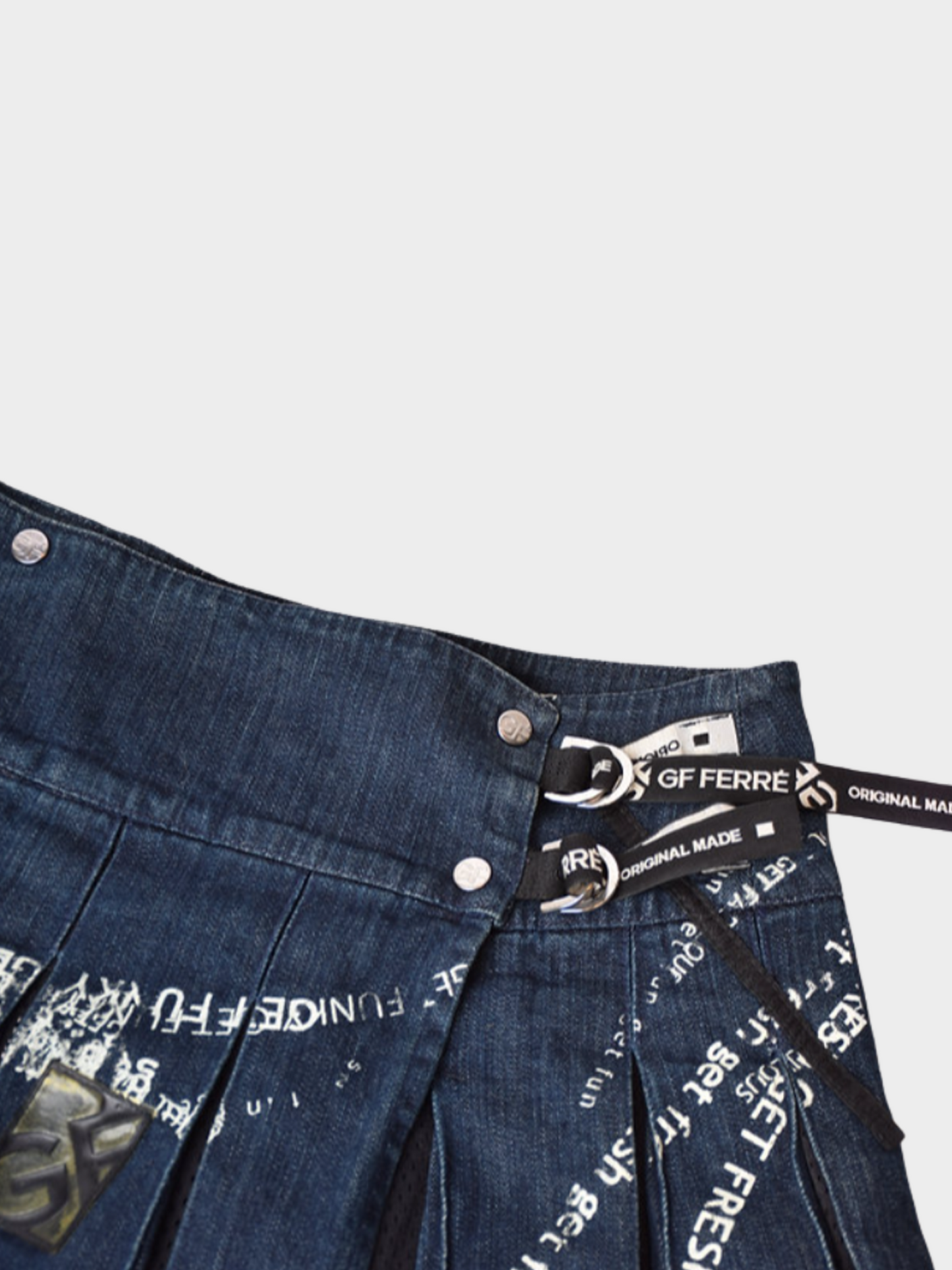 Gianfranco Ferre 2000s Blue Printed Denim Pleated Mini Skirt
