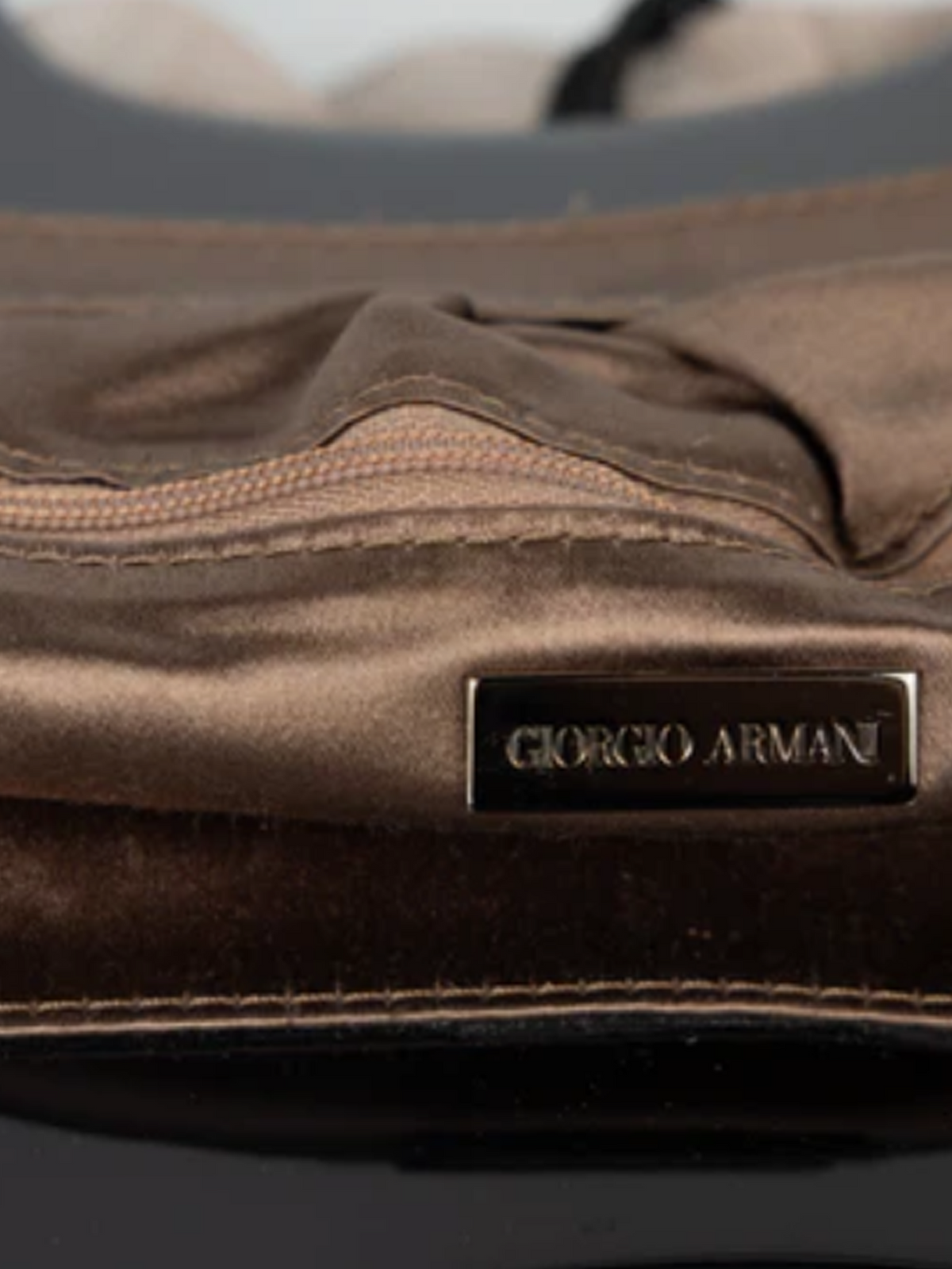 Giorgio Armani 2000s Taupe Tulle Rock Crystal Closure and Lucite Handle Bag