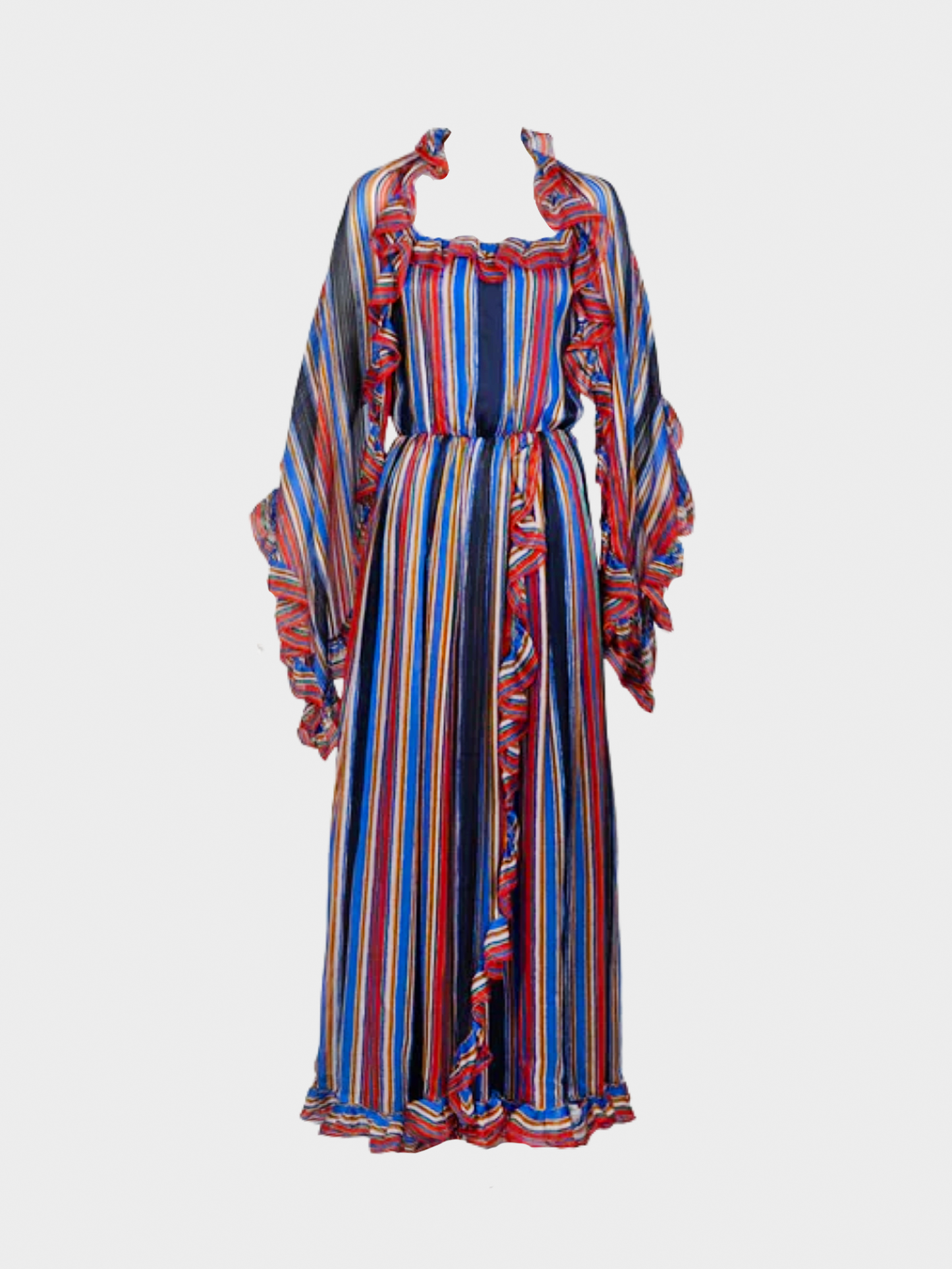 Givenchy 1970s Rainbow Stripe Silk Maxi Dress and Shawl Set