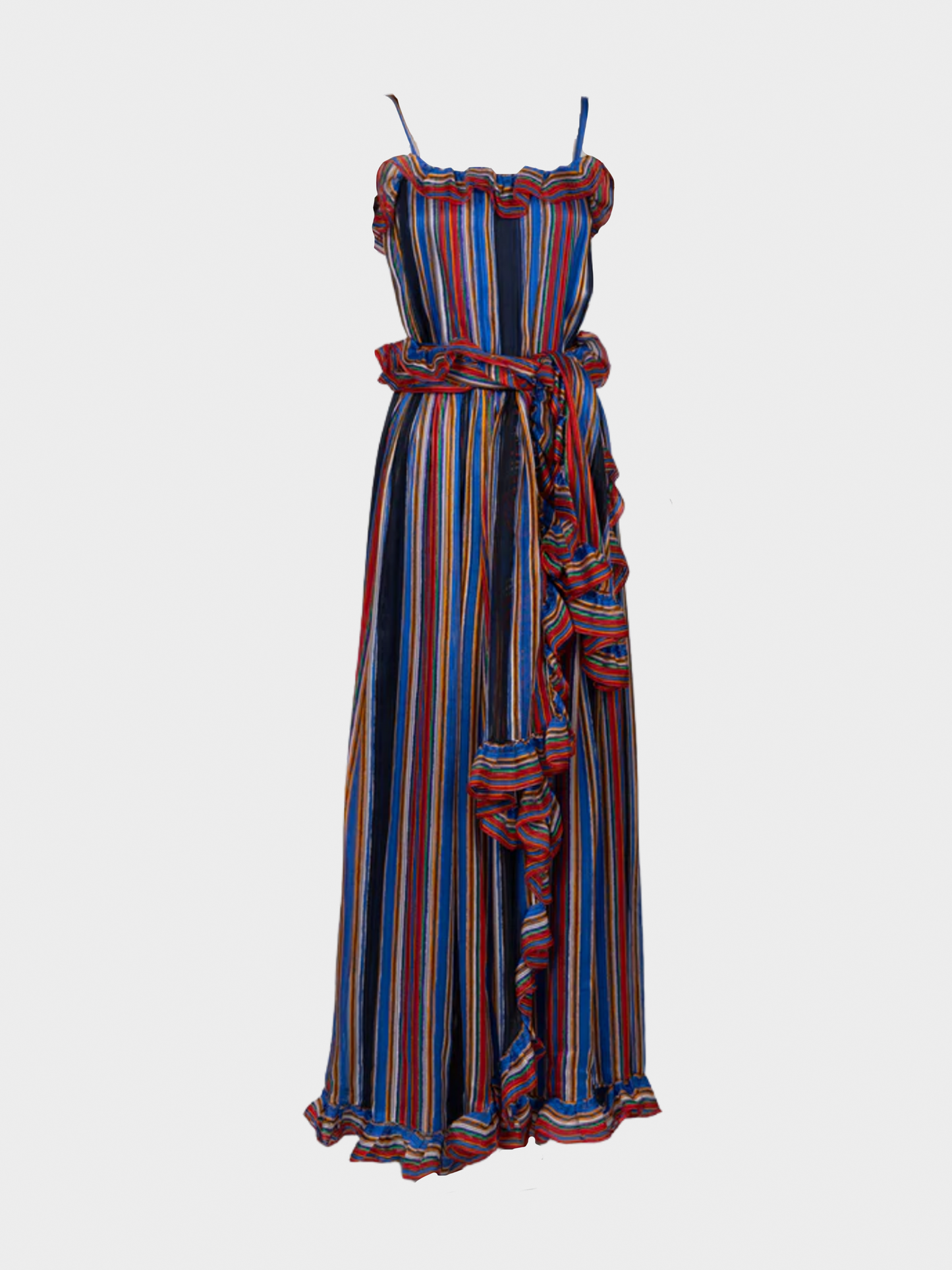 Givenchy 1970s Rainbow Stripe Silk Maxi Dress and Shawl Set