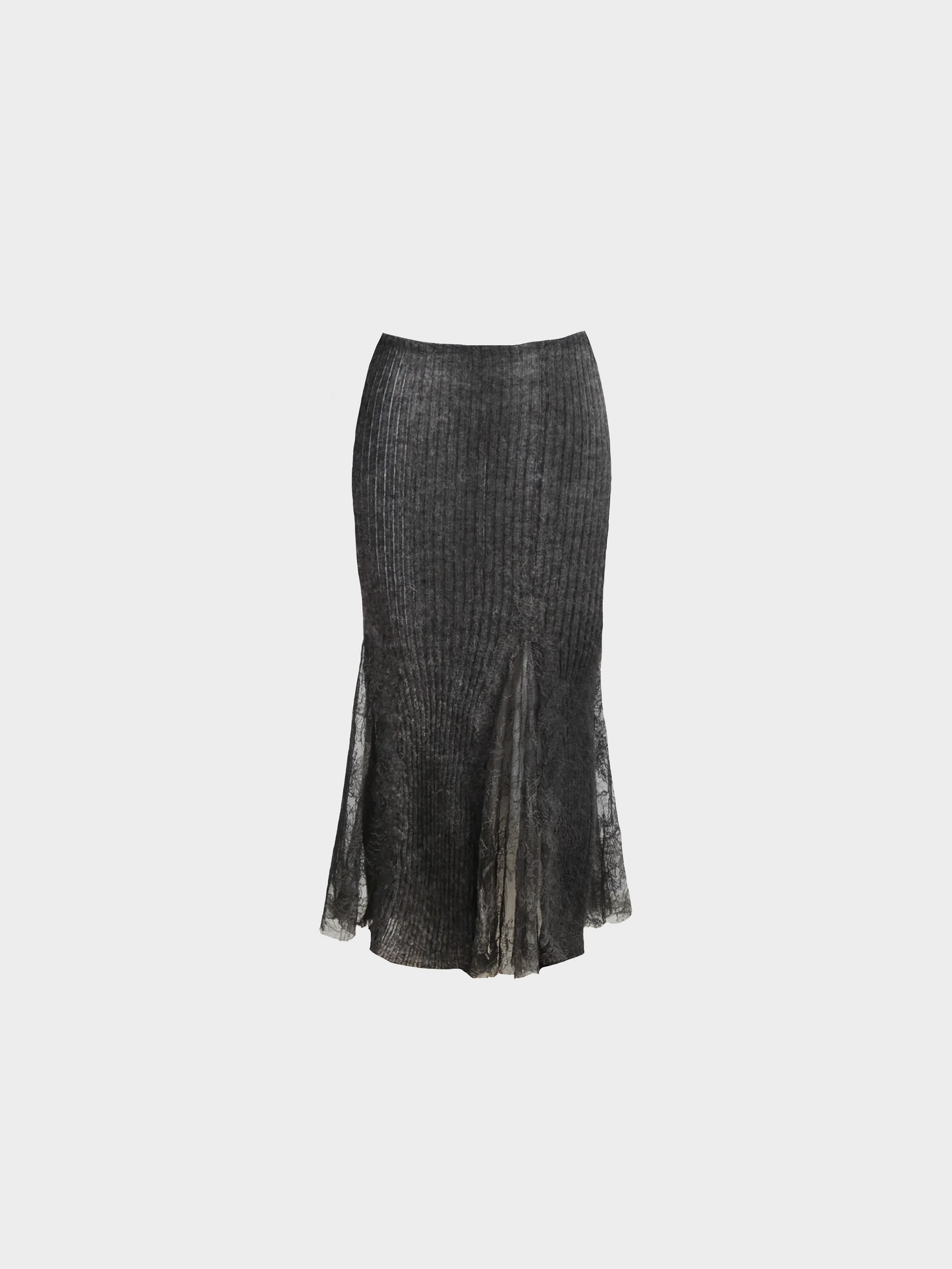 Jean Paul Gaultier 1990s Dark Grey Knitted Lace Midi Skirt