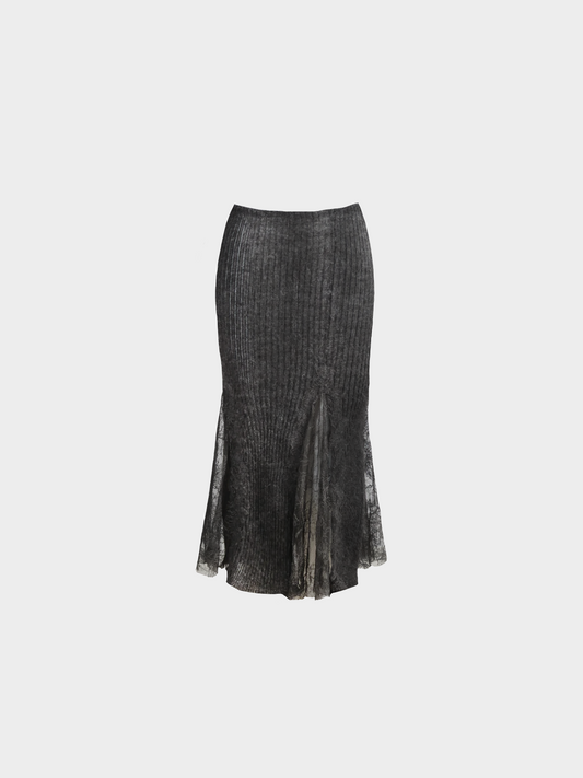 Jean Paul Gaultier 1990s Dark Grey Knitted Lace Midi Skirt