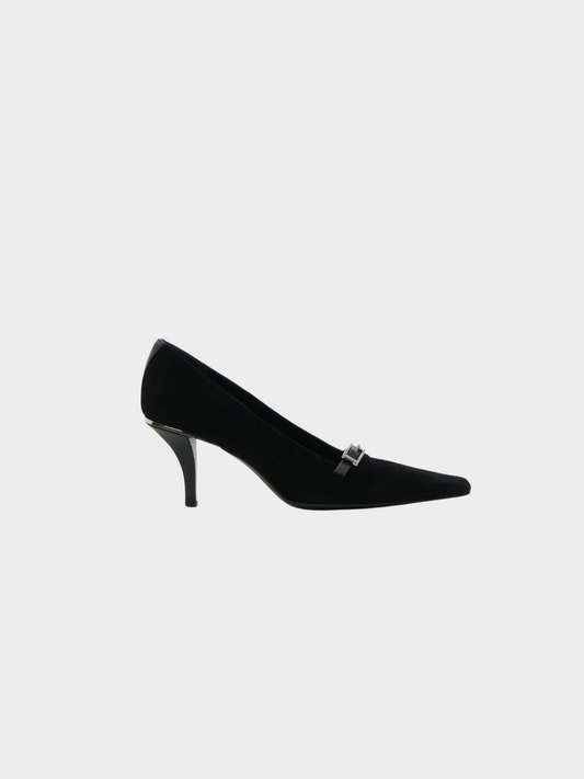 Gucci by Tom Ford SS 1998 Black GG Pointed Toe Kitten Heels