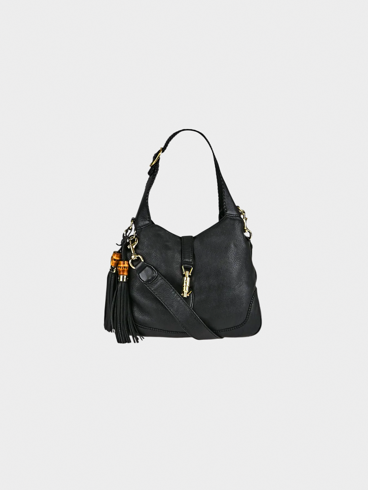 Gucci 2000s Black Pebbled Leather New Jackie Medium Shoulder Bag