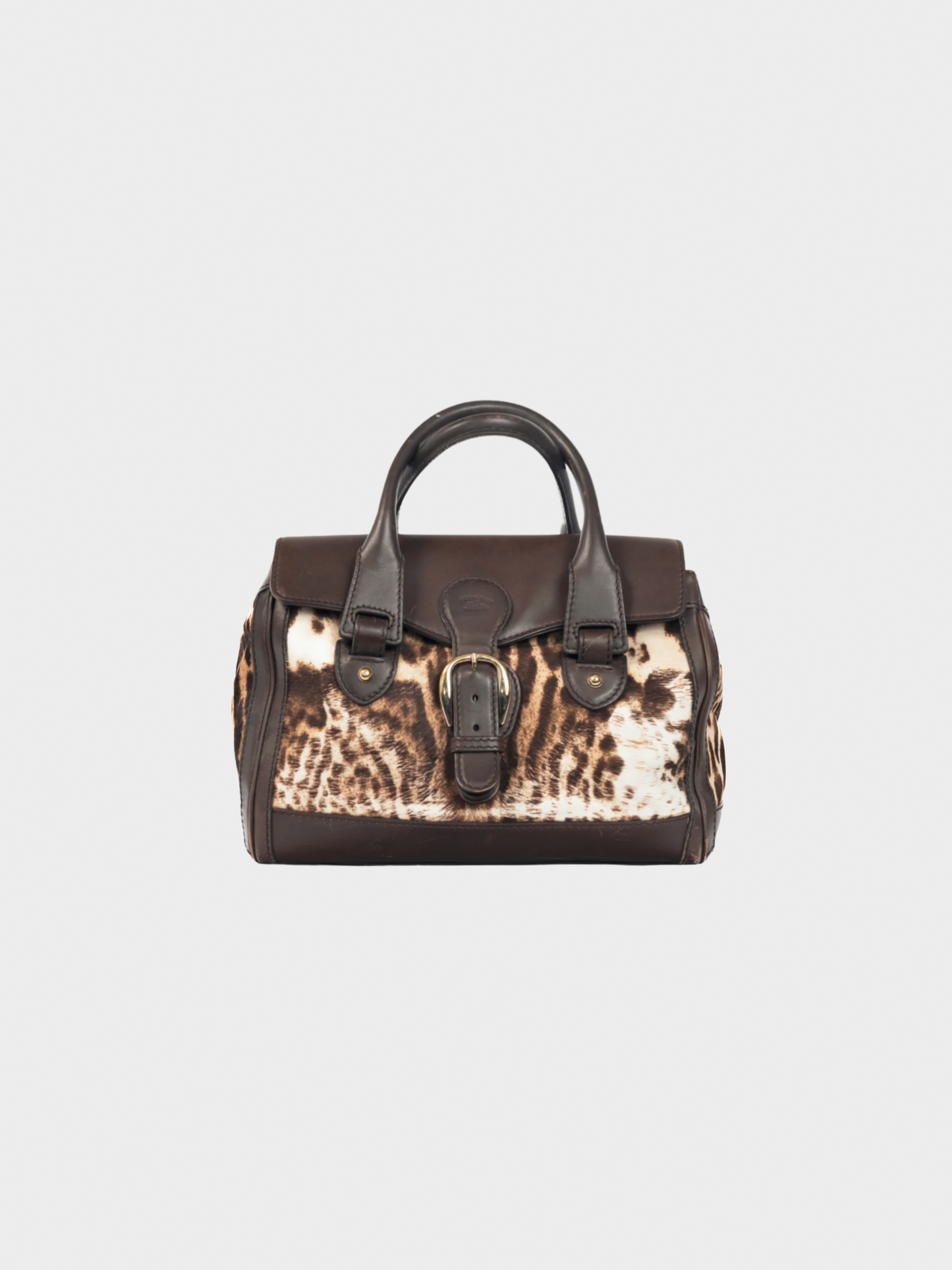 Gucci 2010s Brown Animal-Print Pony Hair Medium Boston Bag