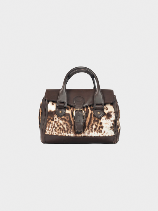 Gucci 2010s Brown Animal-Print Pony Hair Medium Boston Bag