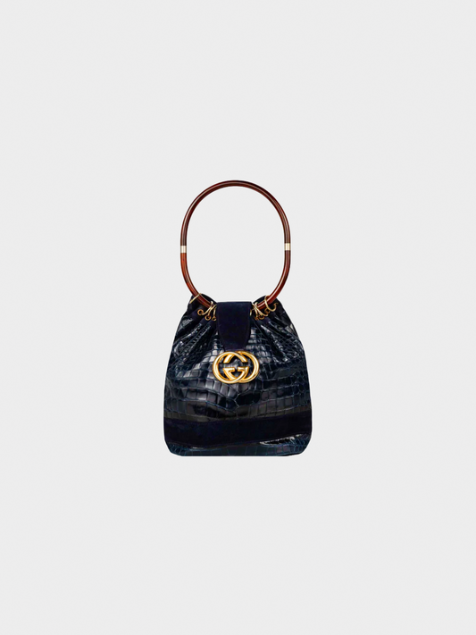 Gucci 1978 Crocodile and Suede Ring Bag with Lucite Handle