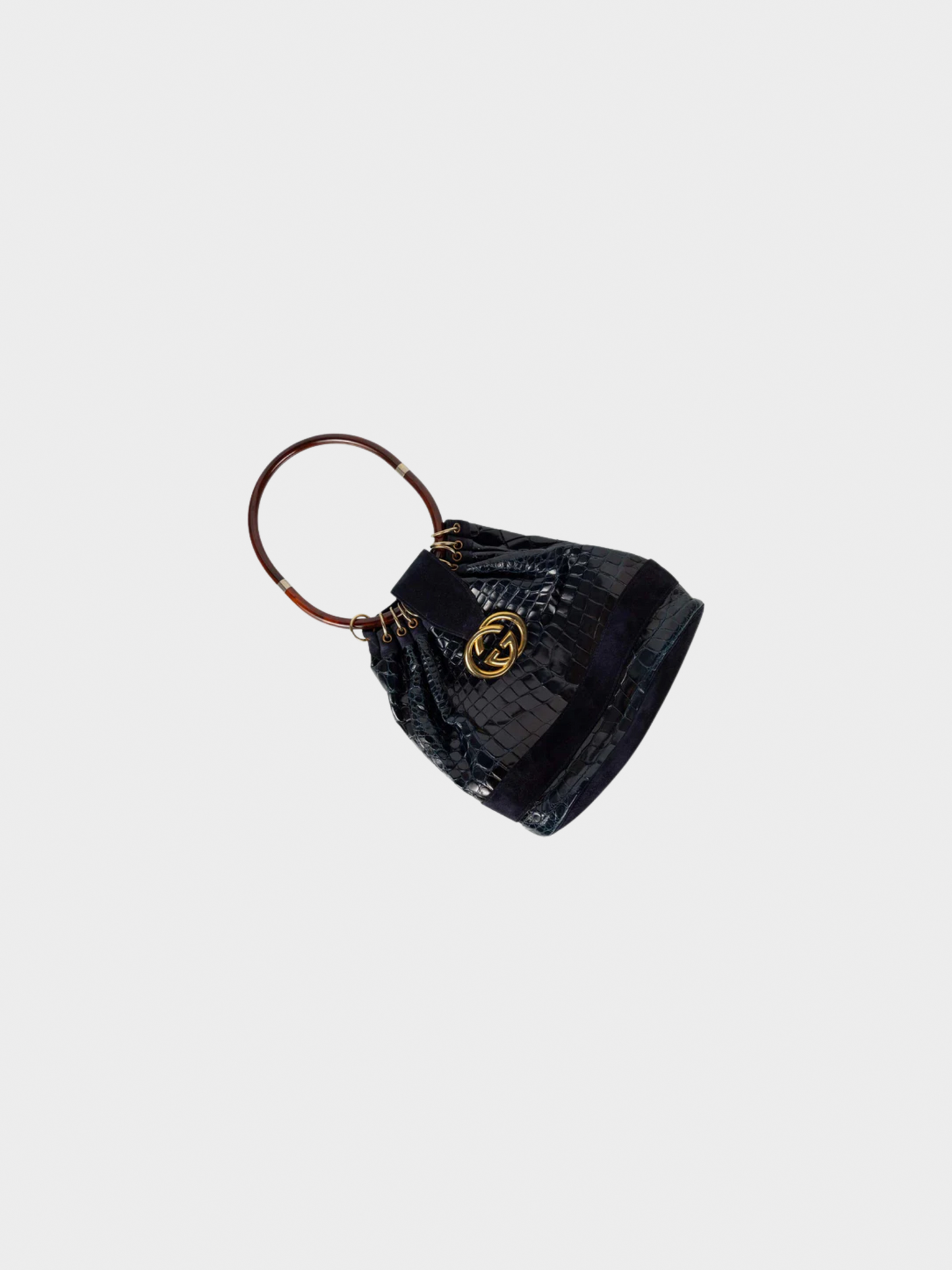 Gucci 1978 Crocodile and Suede Ring Bag with Lucite Handle