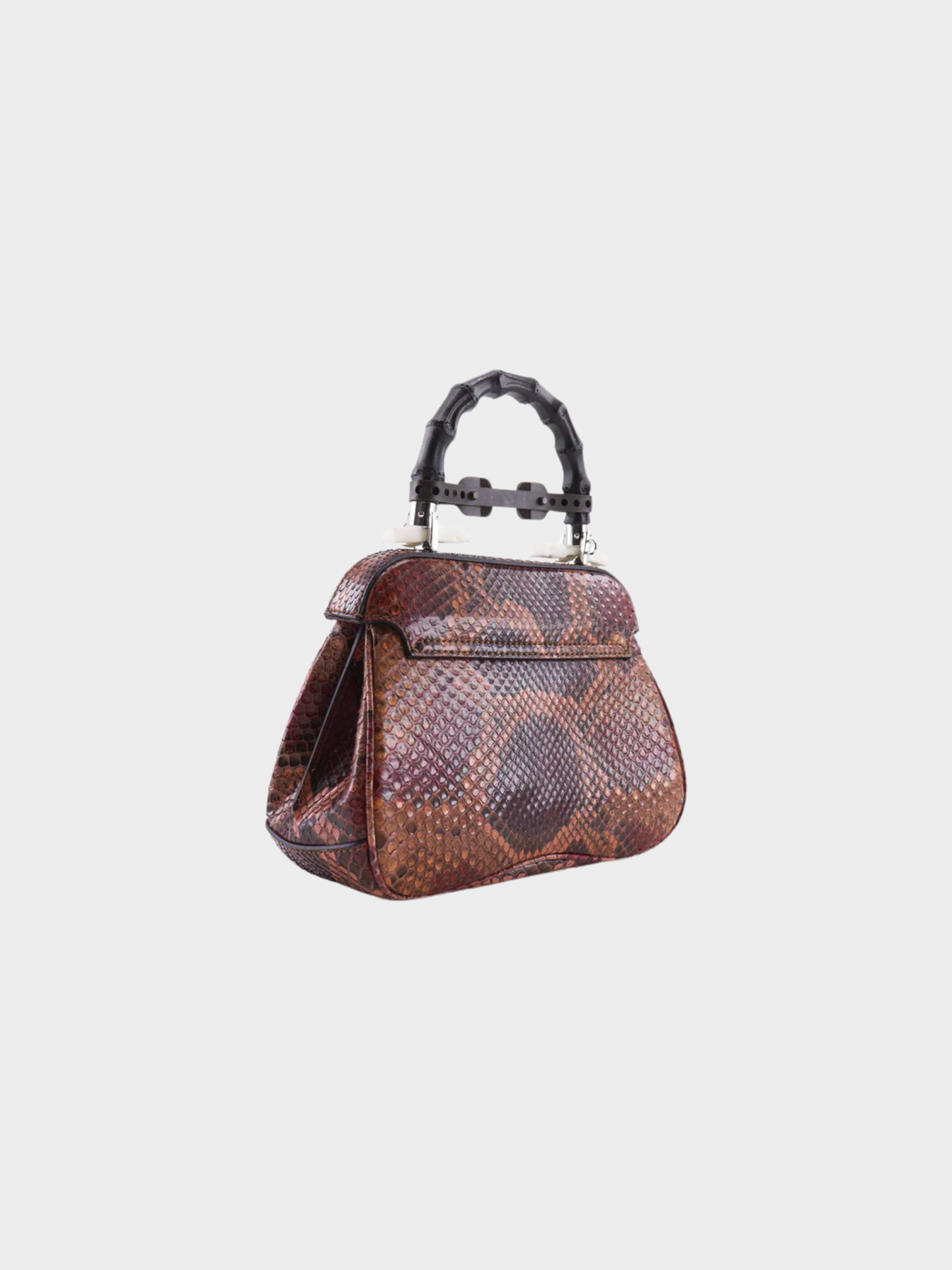 Gucci FW 2013 Burgundy Python Leather Bamboo Lady Lock Top Handle Bag