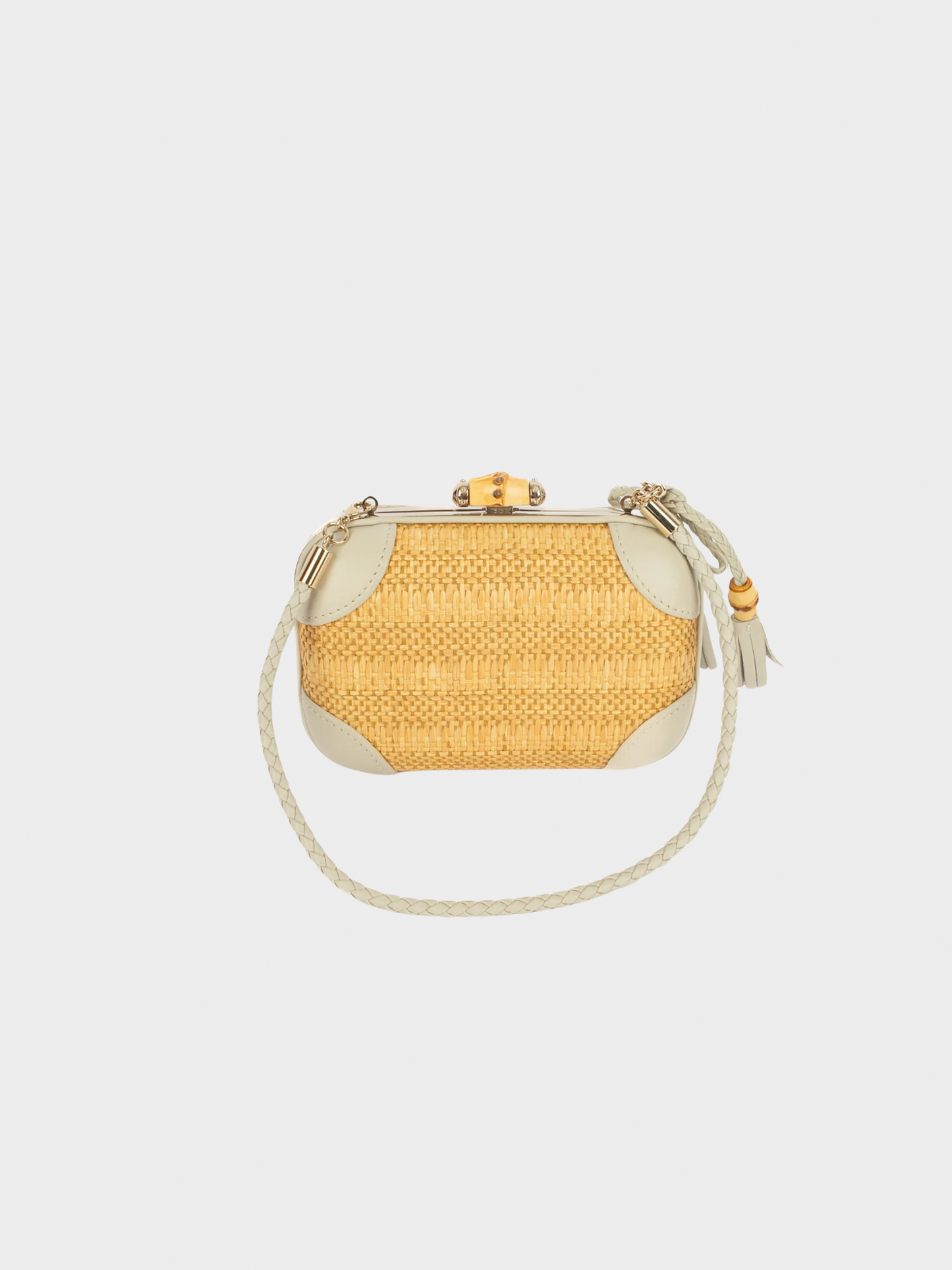 Gucci 2000s Beige Raffia Bamboo Minaudiere Bag