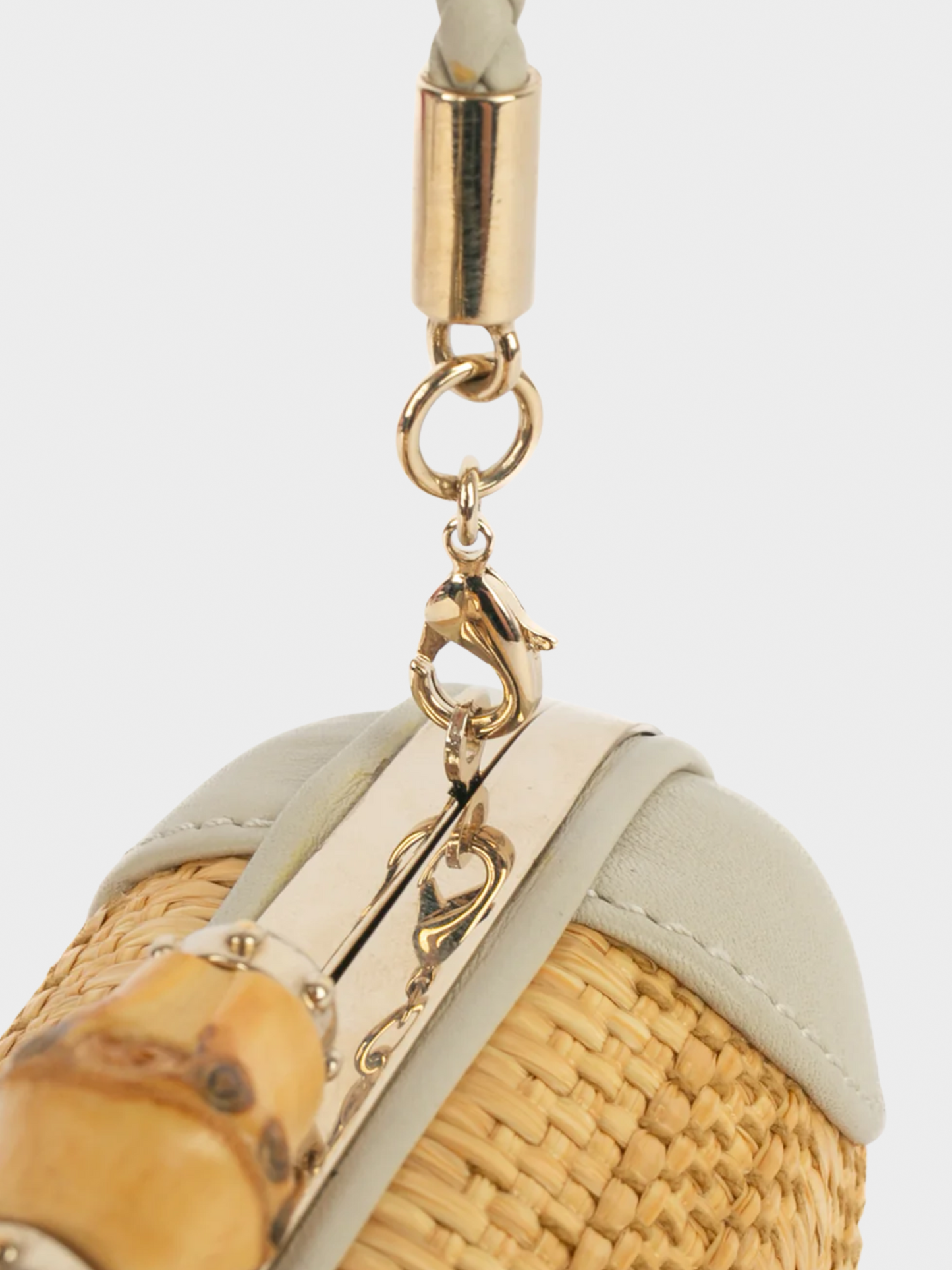 Gucci 2000s Beige Raffia Bamboo Minaudiere Bag