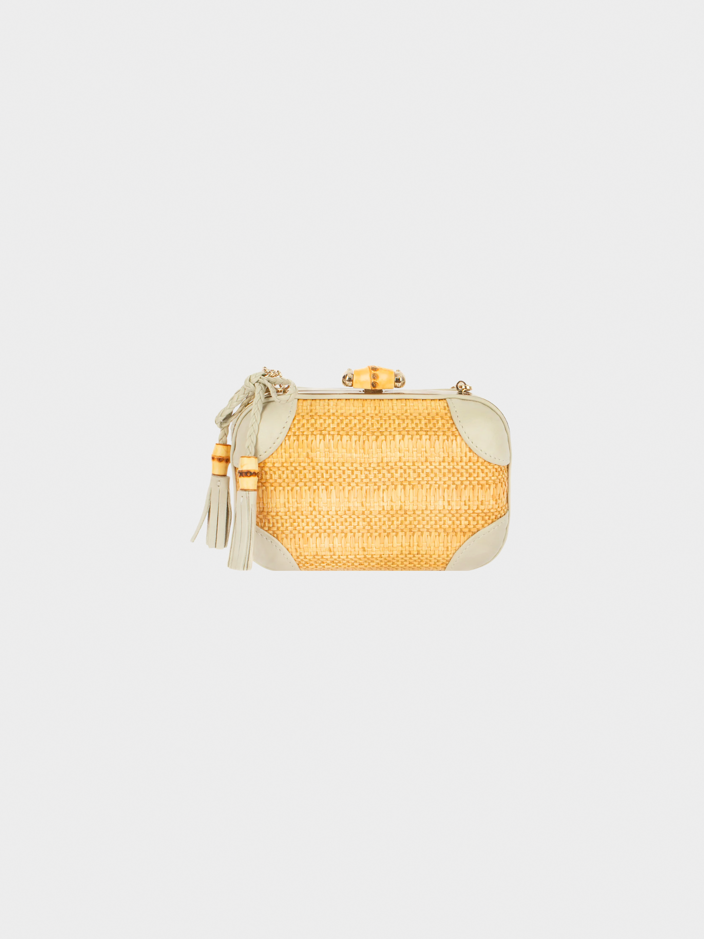 Gucci 2000s Beige Raffia Bamboo Minaudiere Bag
