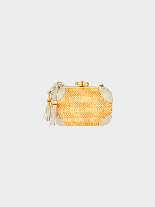 Gucci 2000s Beige Raffia Bamboo Minaudiere Bag