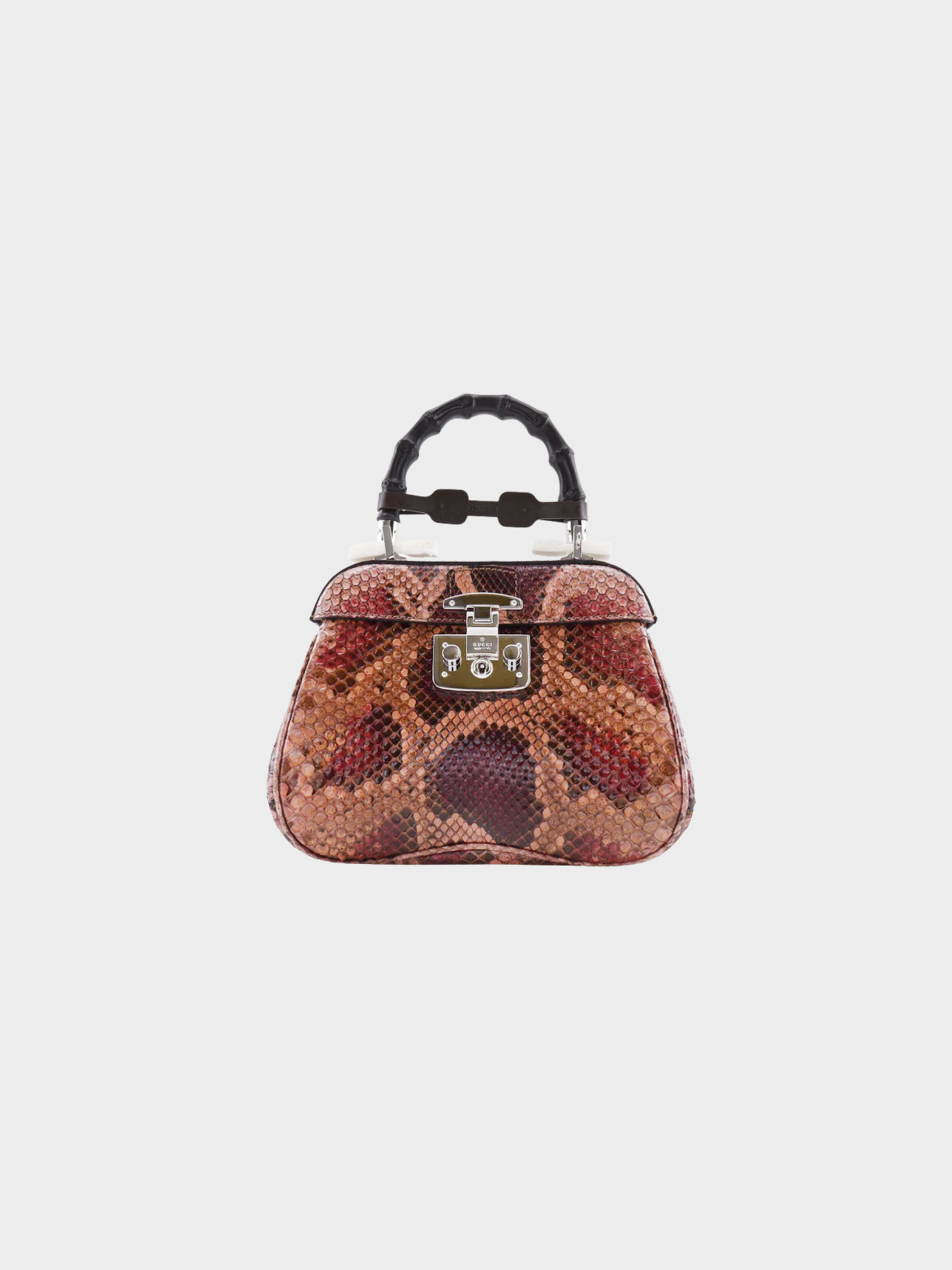 Gucci FW 2013 Burgundy Python Leather Bamboo Lady Lock Top Handle Bag