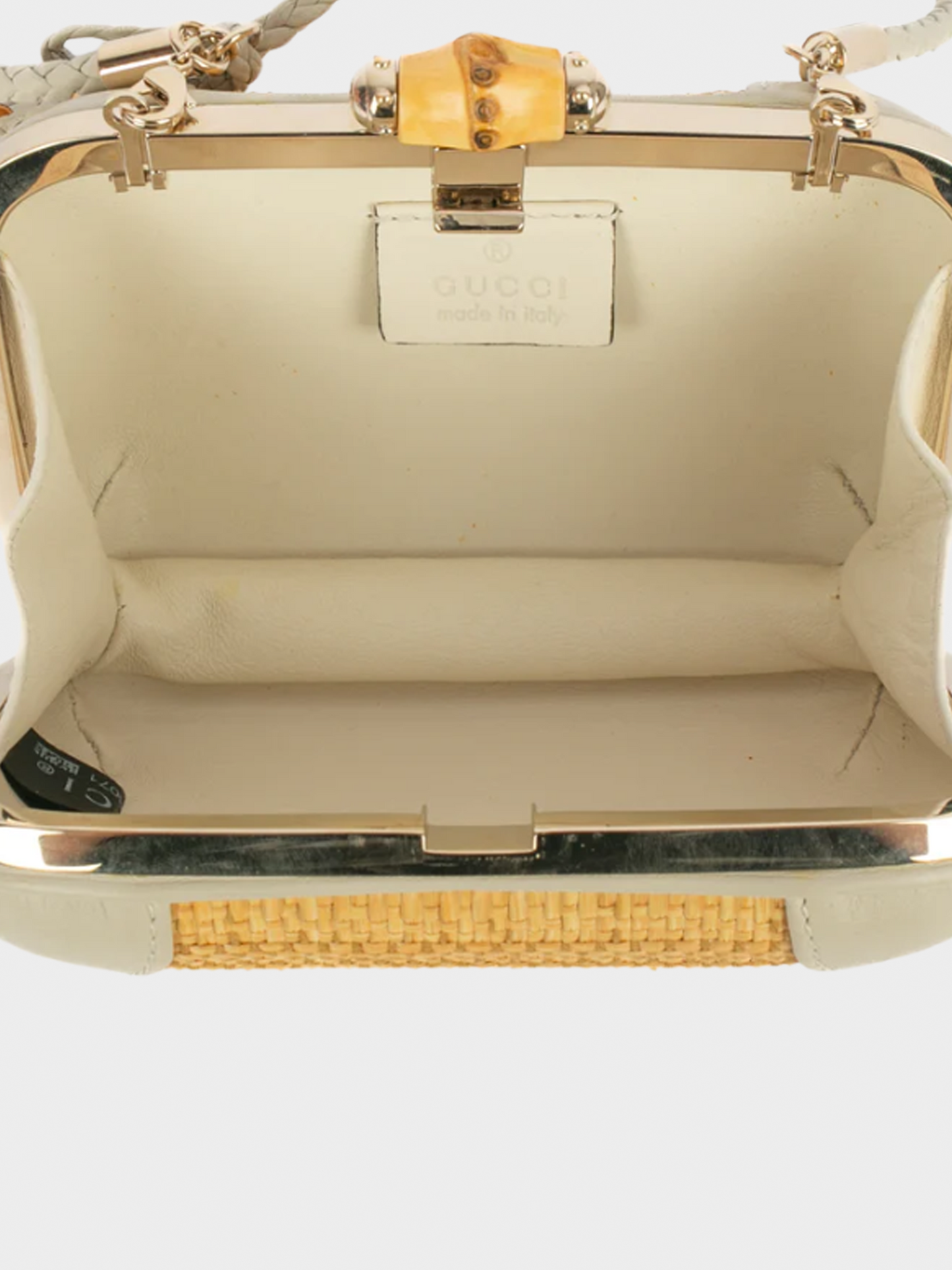Gucci 2000s Beige Raffia Bamboo Minaudiere Bag