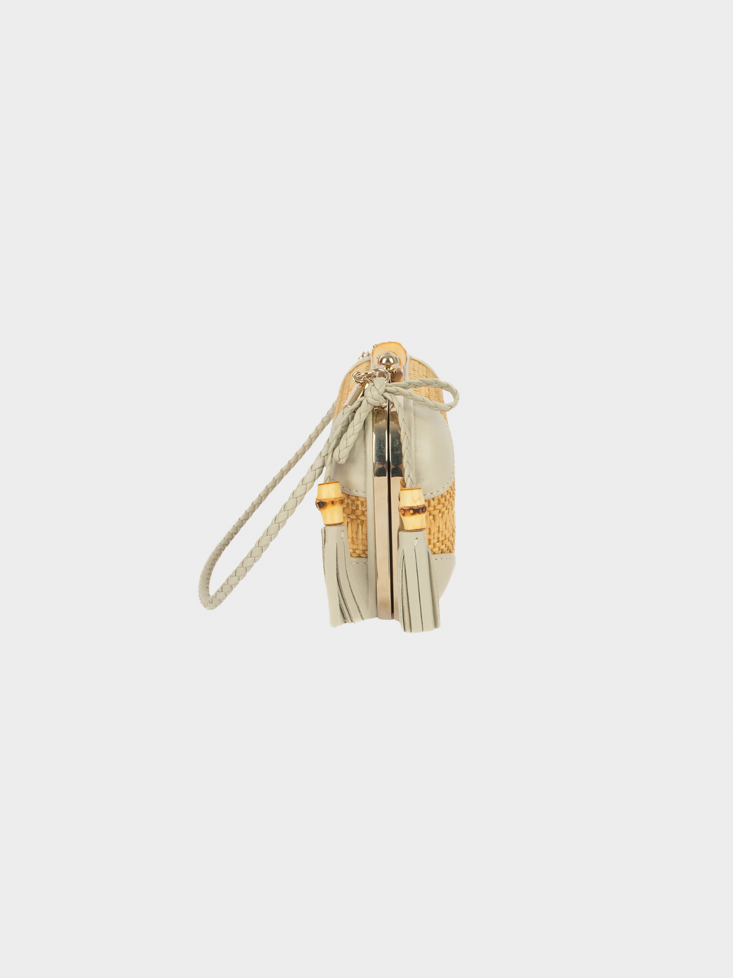 Gucci 2000s Beige Raffia Bamboo Minaudiere Bag