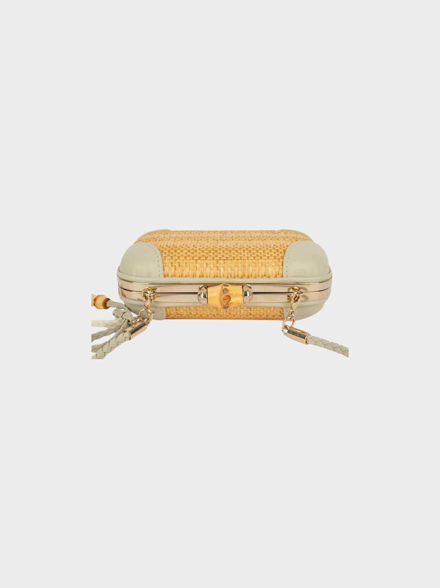 Gucci 2000s Beige Raffia Bamboo Minaudiere Bag
