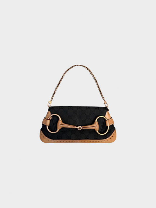 Gucci 2000s Black Horsebit Clutch Shoulder Bag