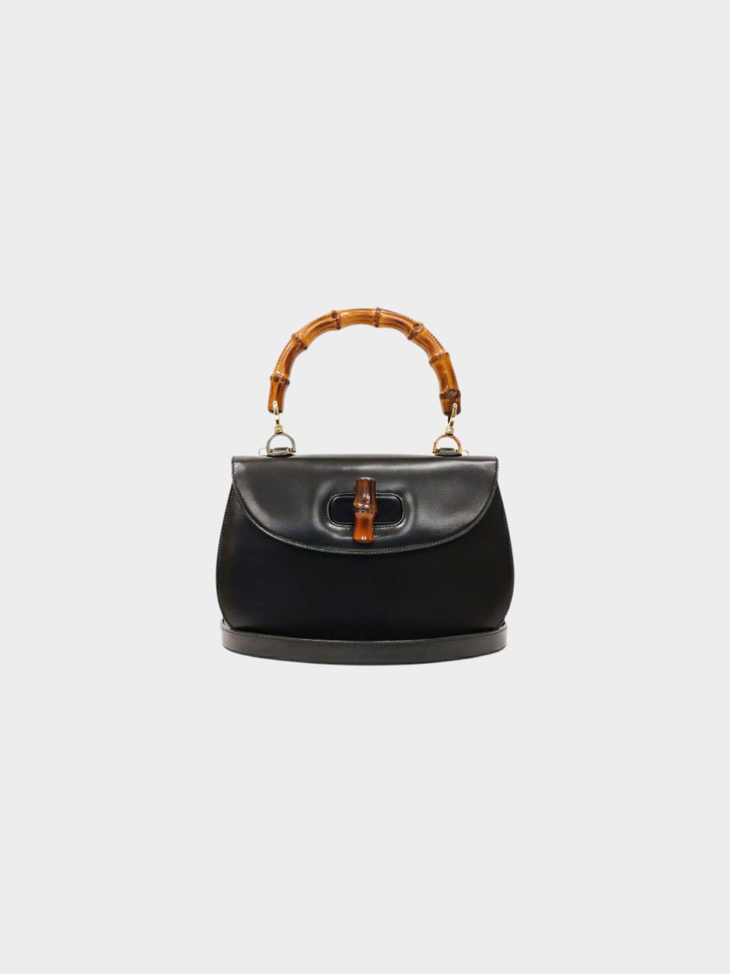 Gucci 1990s Black Bamboo Turn-Lock Two-Way Bag