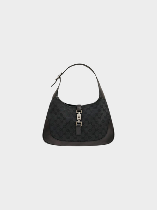 Gucci 2000s Black GG Canvas and Leather Jackie Shoulder Bag