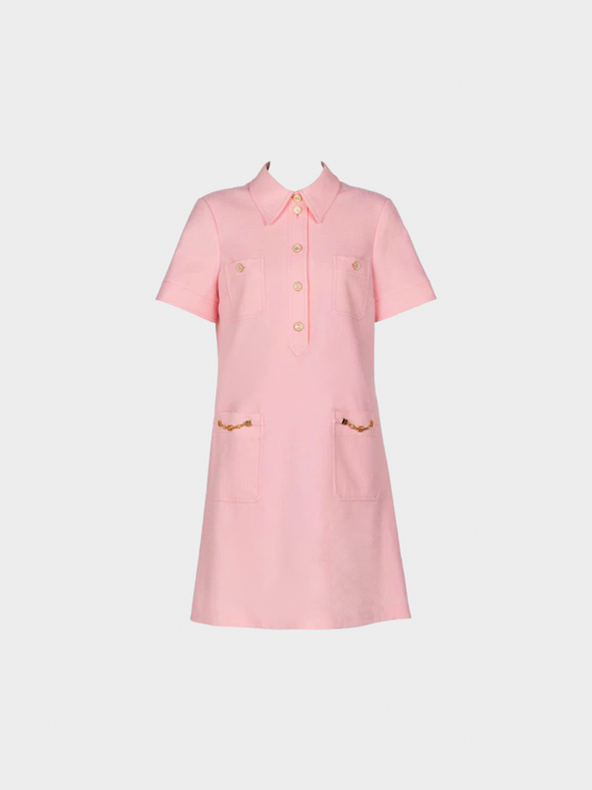 Gucci 2021 Pink Textured Chain Trim Mini Dress