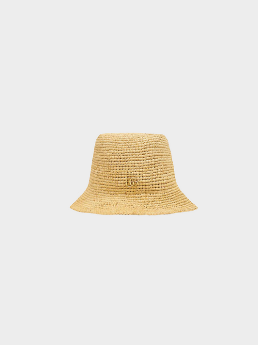 Gucci 2020s Beige Raffia Double G Bucket Hat