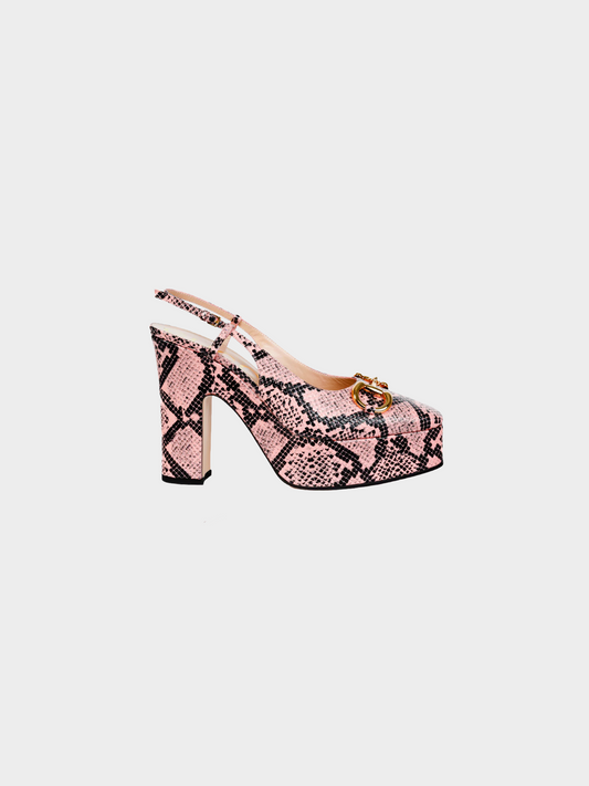 Gucci 2023 Rose Python Calf Print Horsebit Platform Sandals