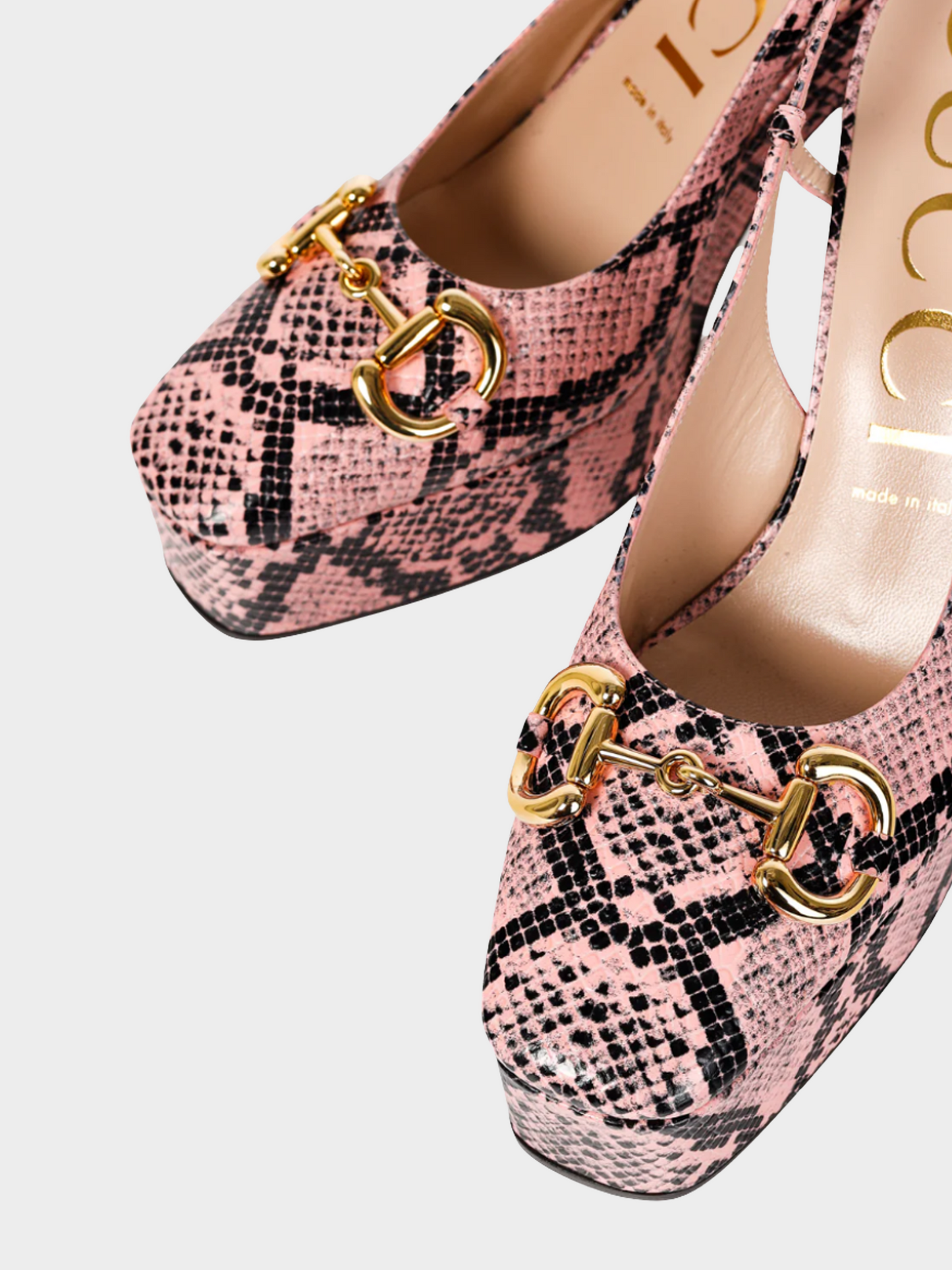 Gucci 2023 Rose Python Calf Print Horsebit Platform Sandals