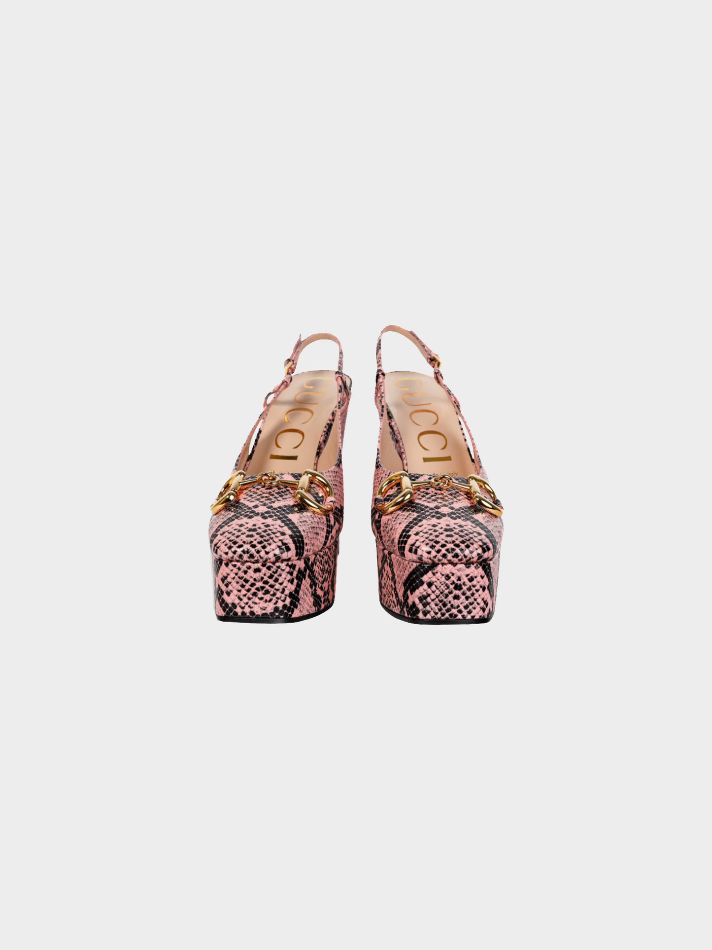 Gucci 2023 Rose Python Calf Print Horsebit Platform Sandals