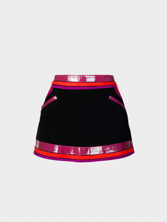 Gucci SS 2007 Runway Black Suede Purple Pink Patent Leather Mod Mini Skirt