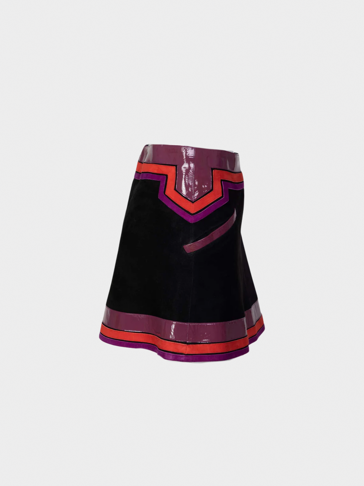 Gucci SS 2007 Runway Black Suede Purple Pink Patent Leather Mod Mini Skirt