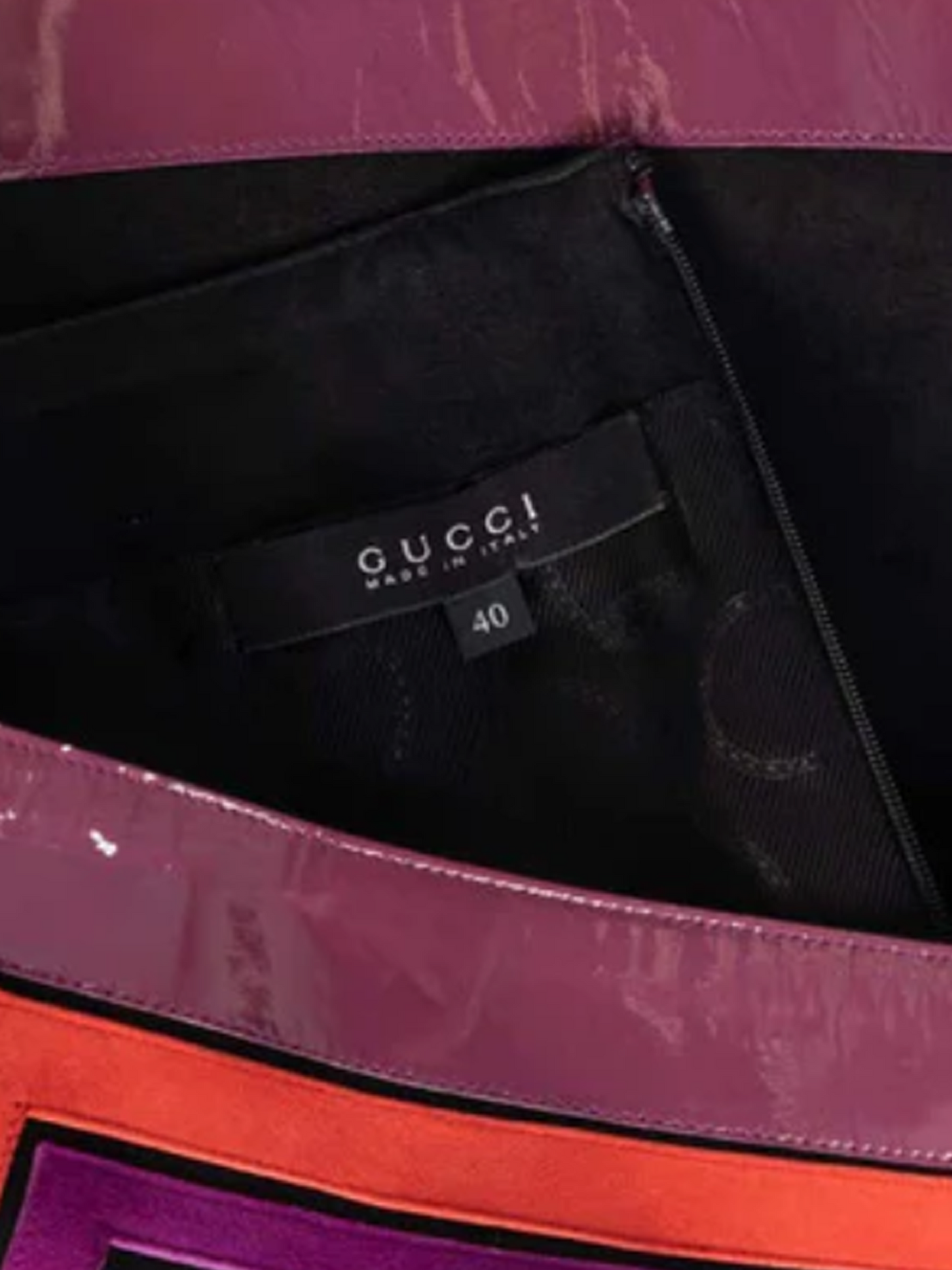 Gucci SS 2007 Runway Black Suede Purple Pink Patent Leather Mod Mini Skirt