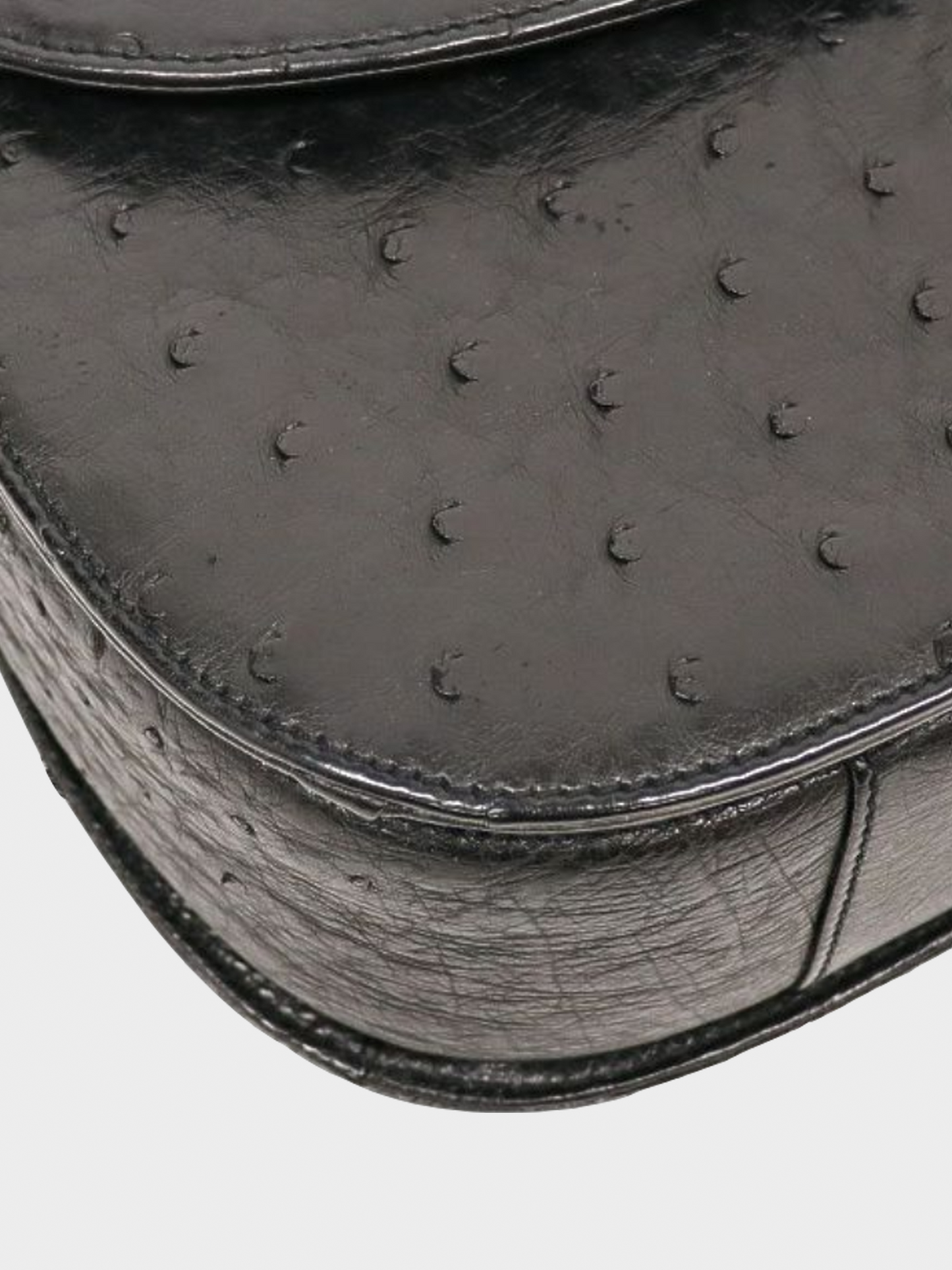 Gucci 1980s Black Ostrich Leather Bamboo Turn Lock Handbag