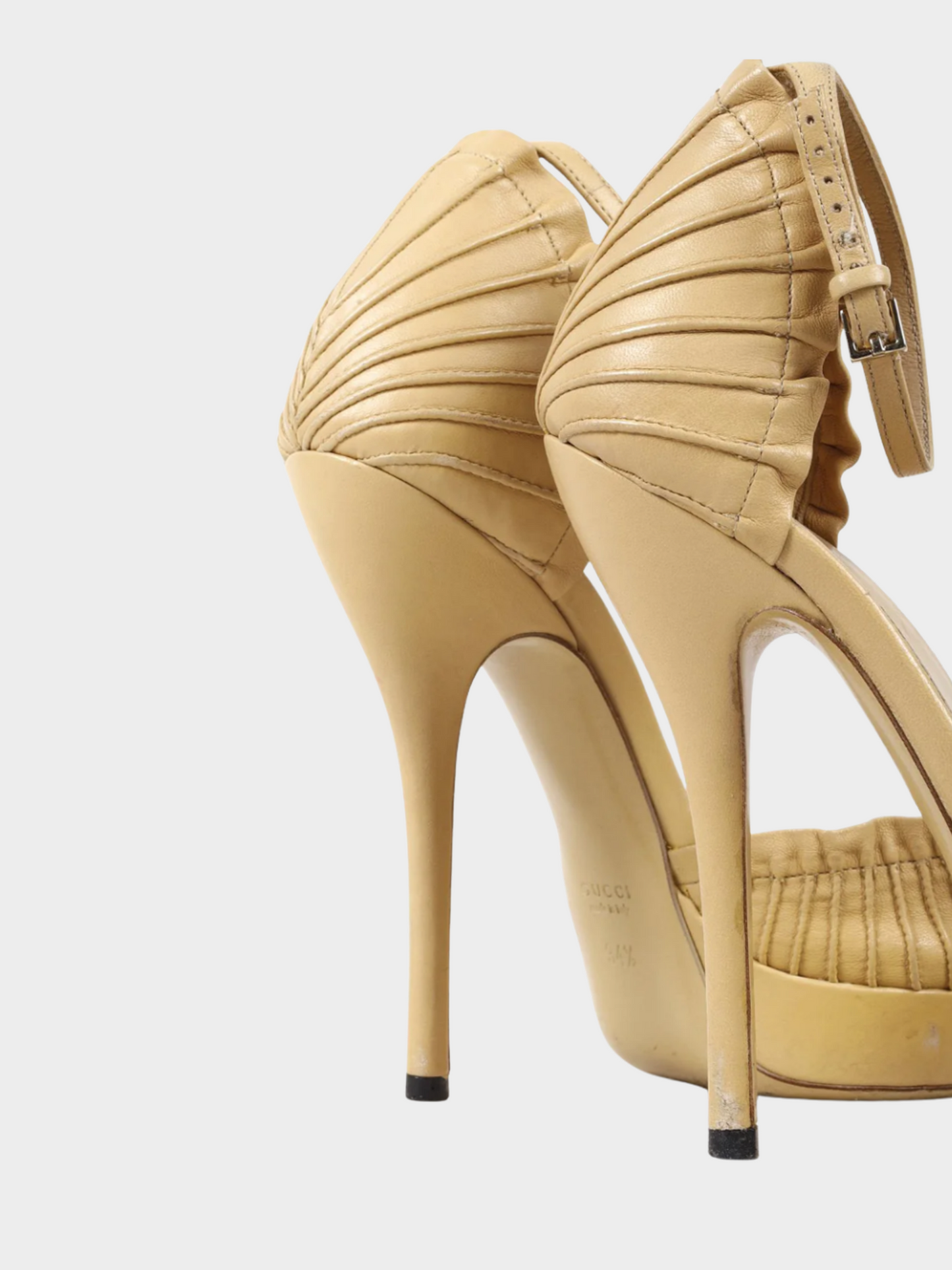 Gucci 2000s Beige Leather Taryn Peep Toe Platform Pumps