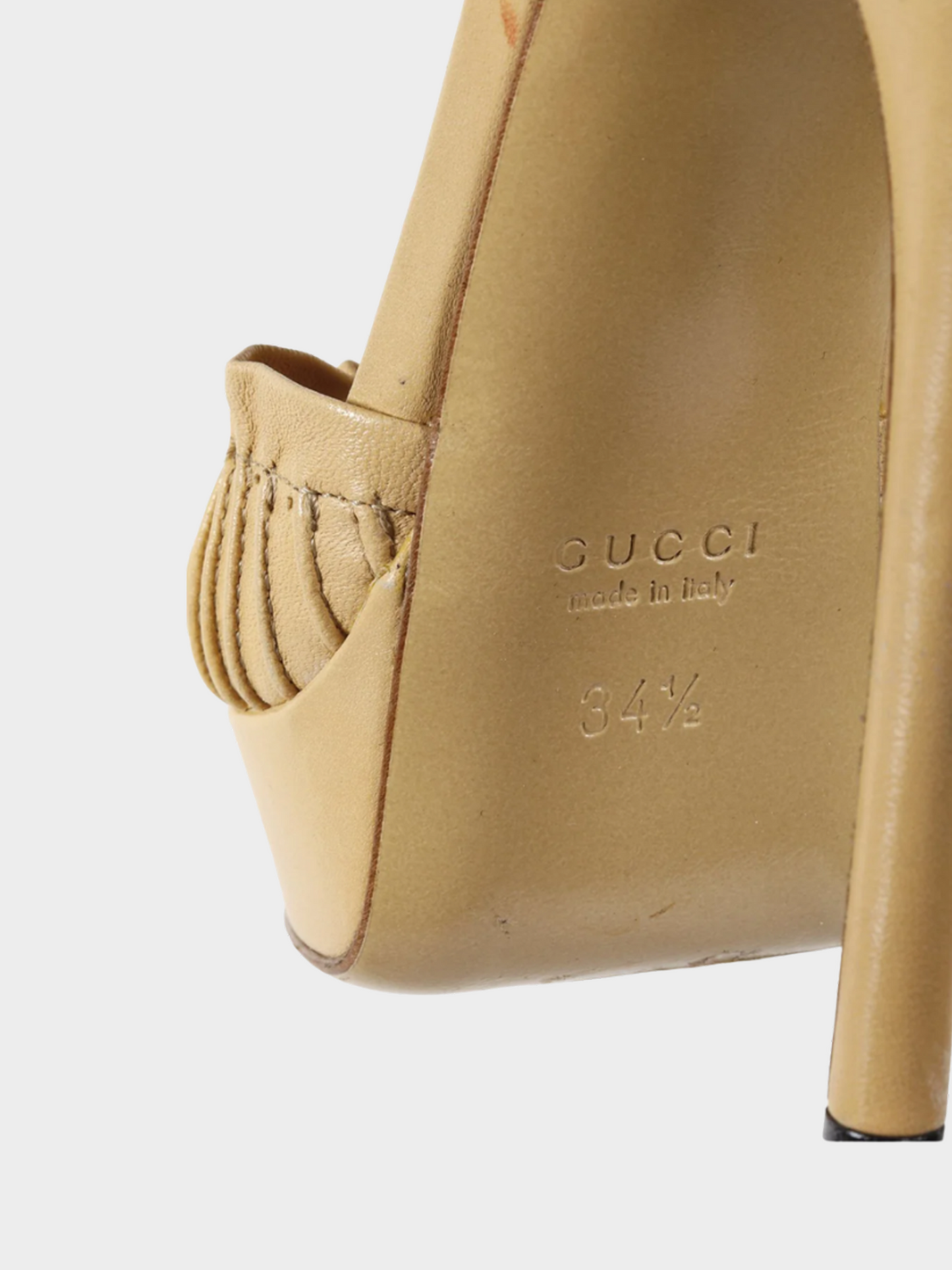 Gucci 2000s Beige Leather Taryn Peep Toe Platform Pumps