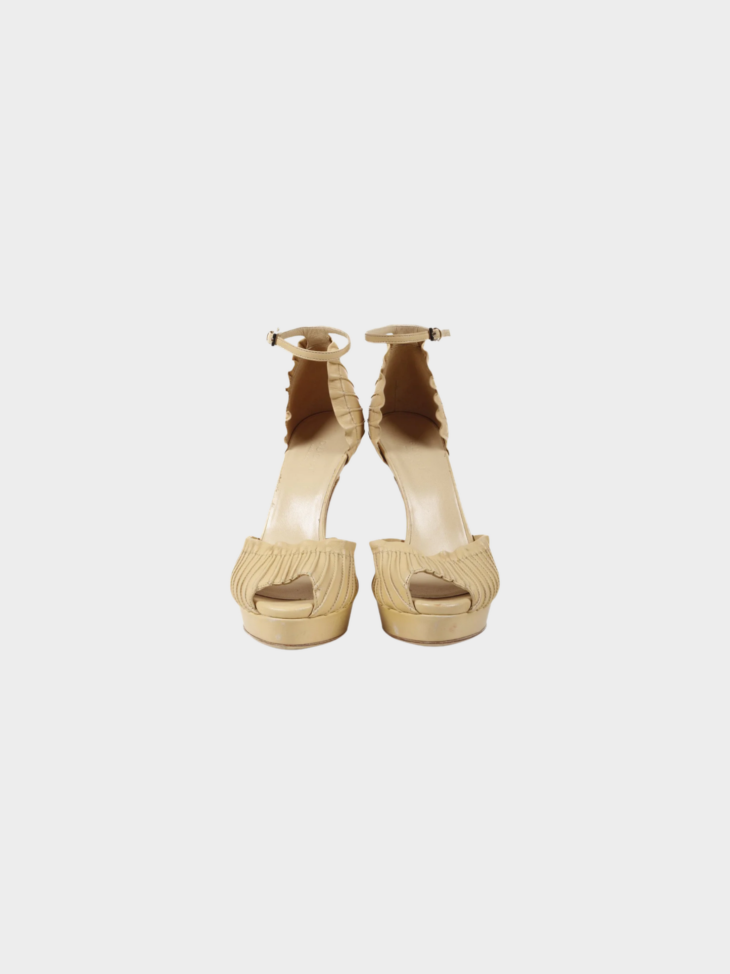 Gucci 2000s Beige Leather Taryn Peep Toe Platform Pumps