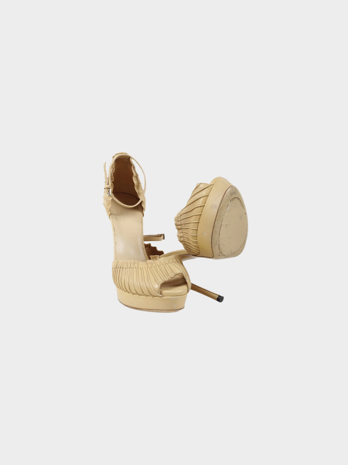 Gucci 2000s Beige Leather Taryn Peep Toe Platform Pumps