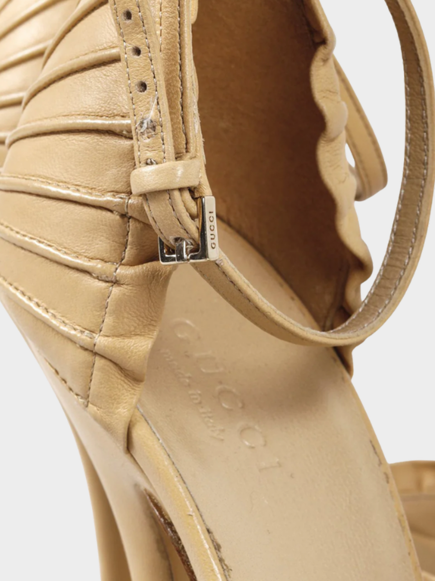 Gucci 2000s Beige Leather Taryn Peep Toe Platform Pumps