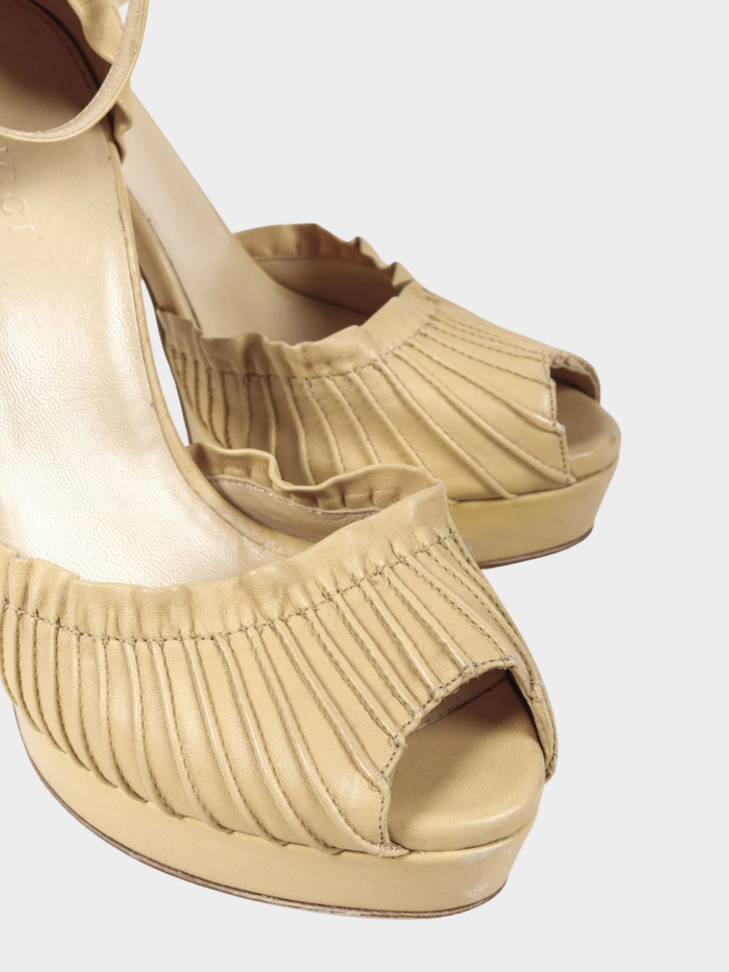 Gucci 2000s Beige Leather Taryn Peep Toe Platform Pumps