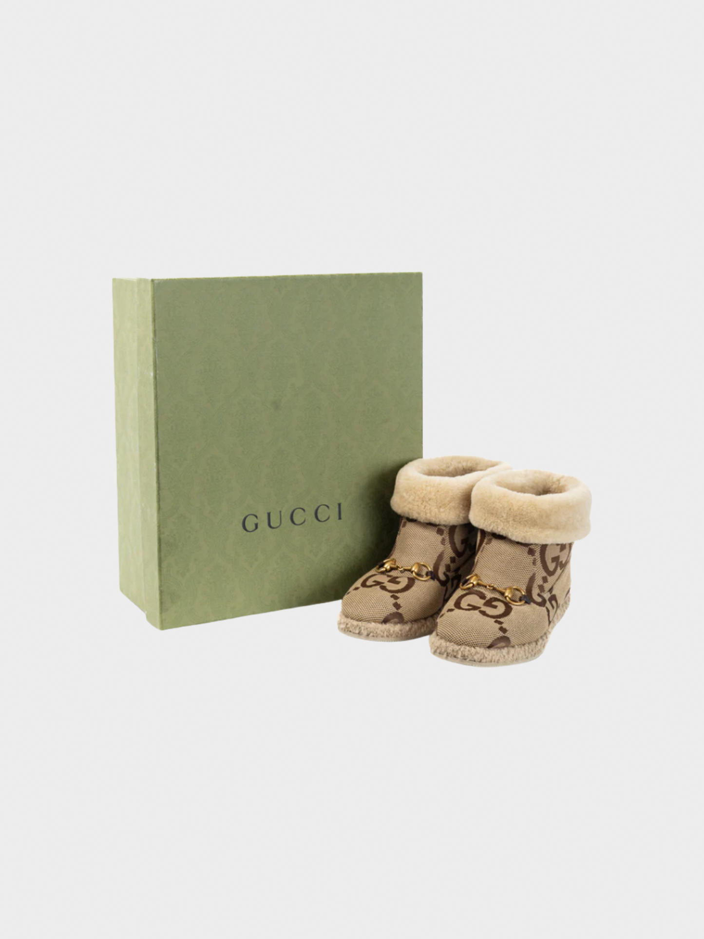 Gucci 2021 Fria Beige Jumbo GG Sherpa Horsebit Ankle Boots