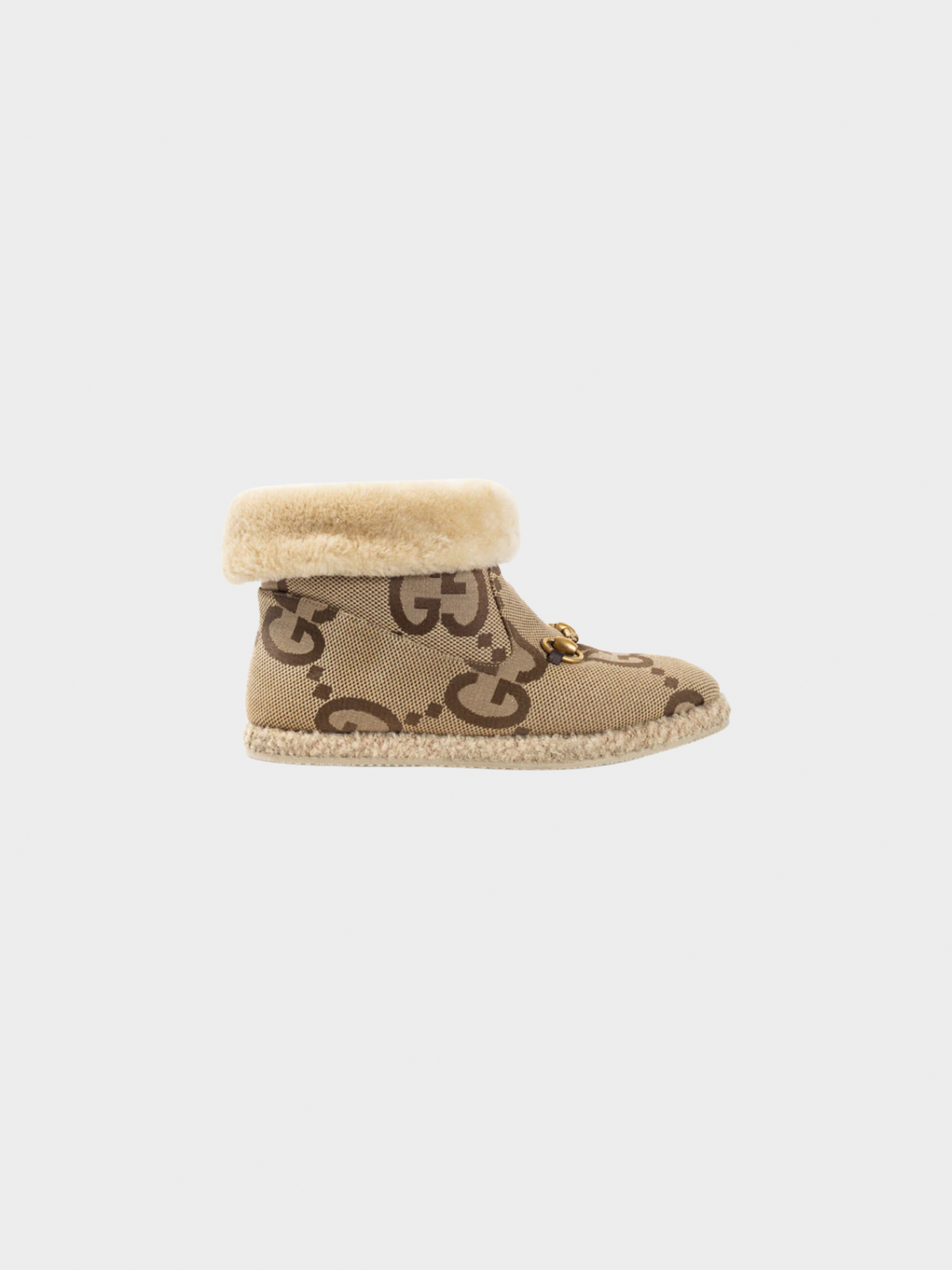 Gucci 2021 Fria Beige Jumbo GG Sherpa Horsebit Ankle Boots