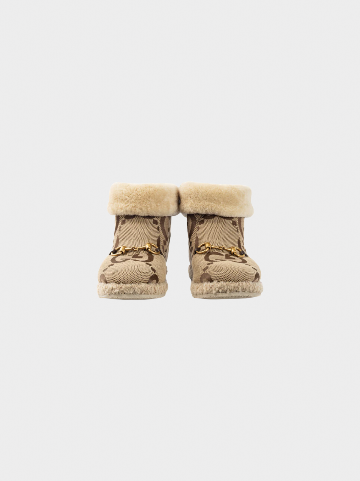 Gucci 2021 Fria Beige Jumbo GG Sherpa Horsebit Ankle Boots