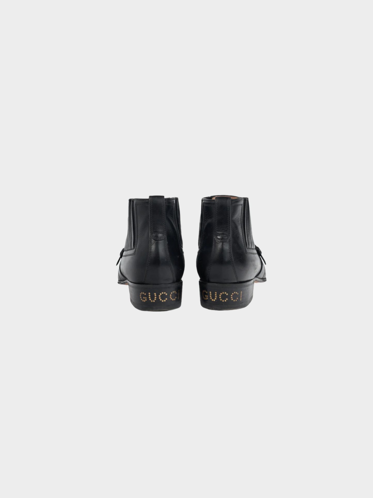 Gucci 2019 Black Worsh Leather Buckled Ankle Boots