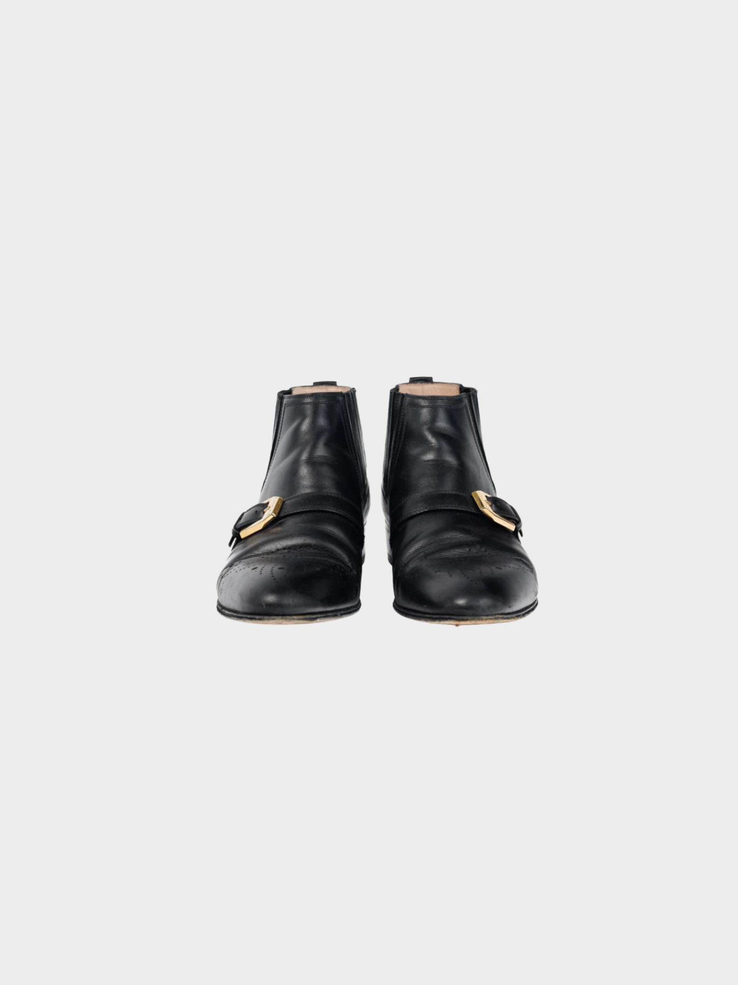 Gucci 2019 Black Worsh Leather Buckled Ankle Boots