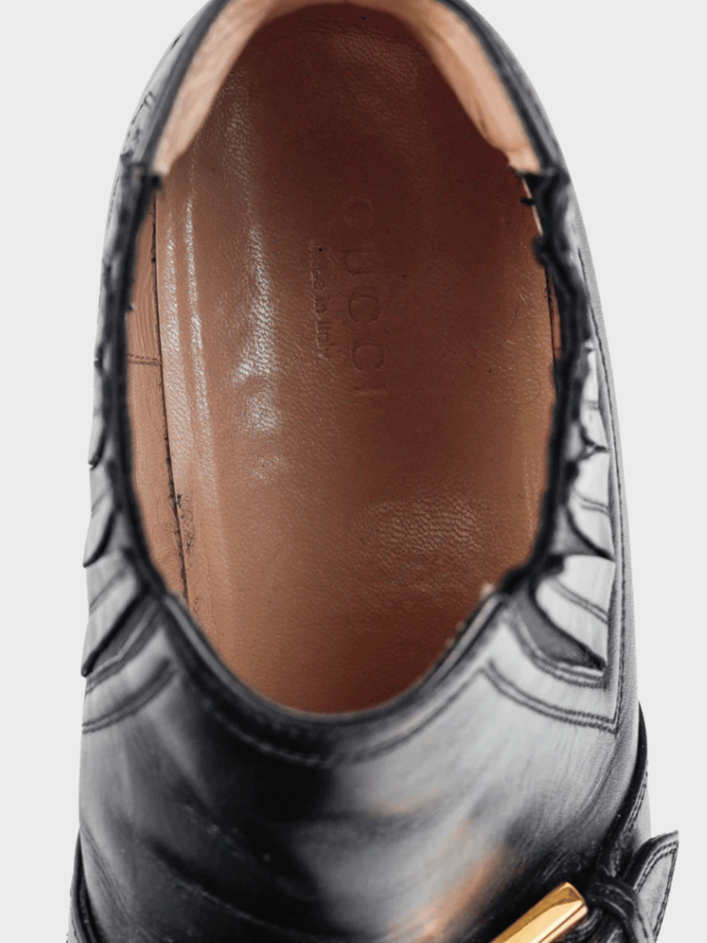 Gucci 2019 Black Worsh Leather Buckled Ankle Boots
